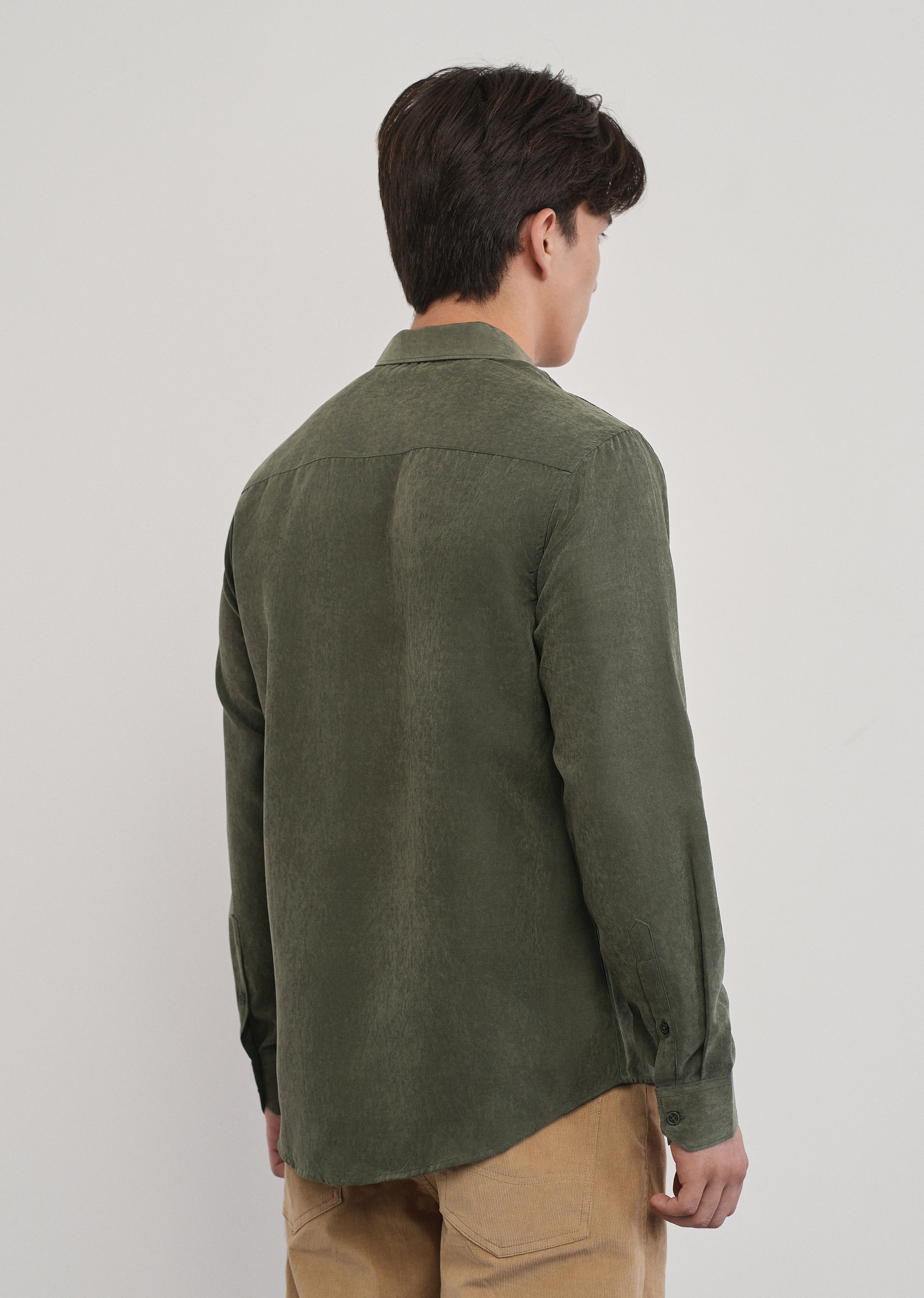 Olive Green Suede Plain Shirt
