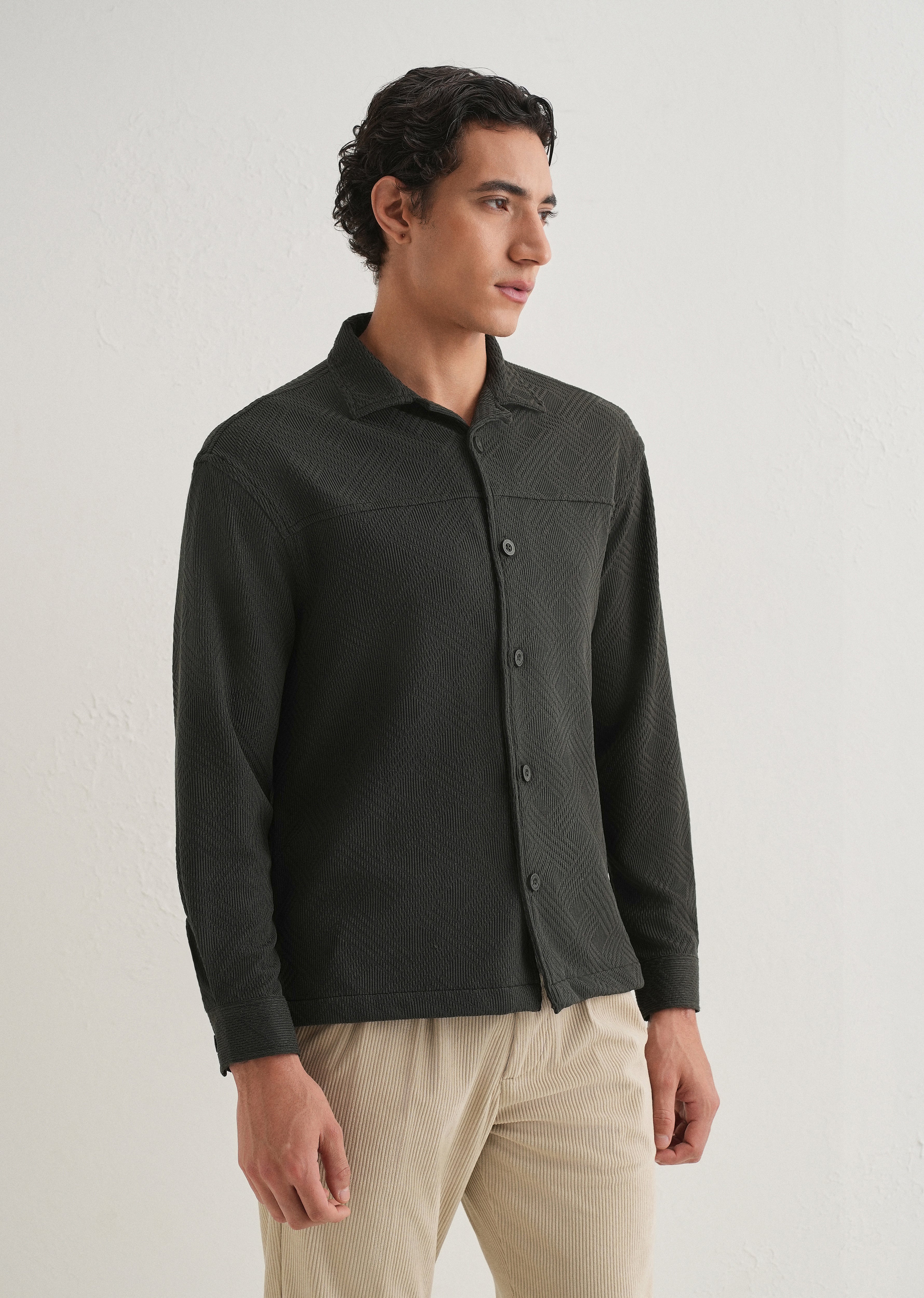 Olive Green Textured Knit Shacket