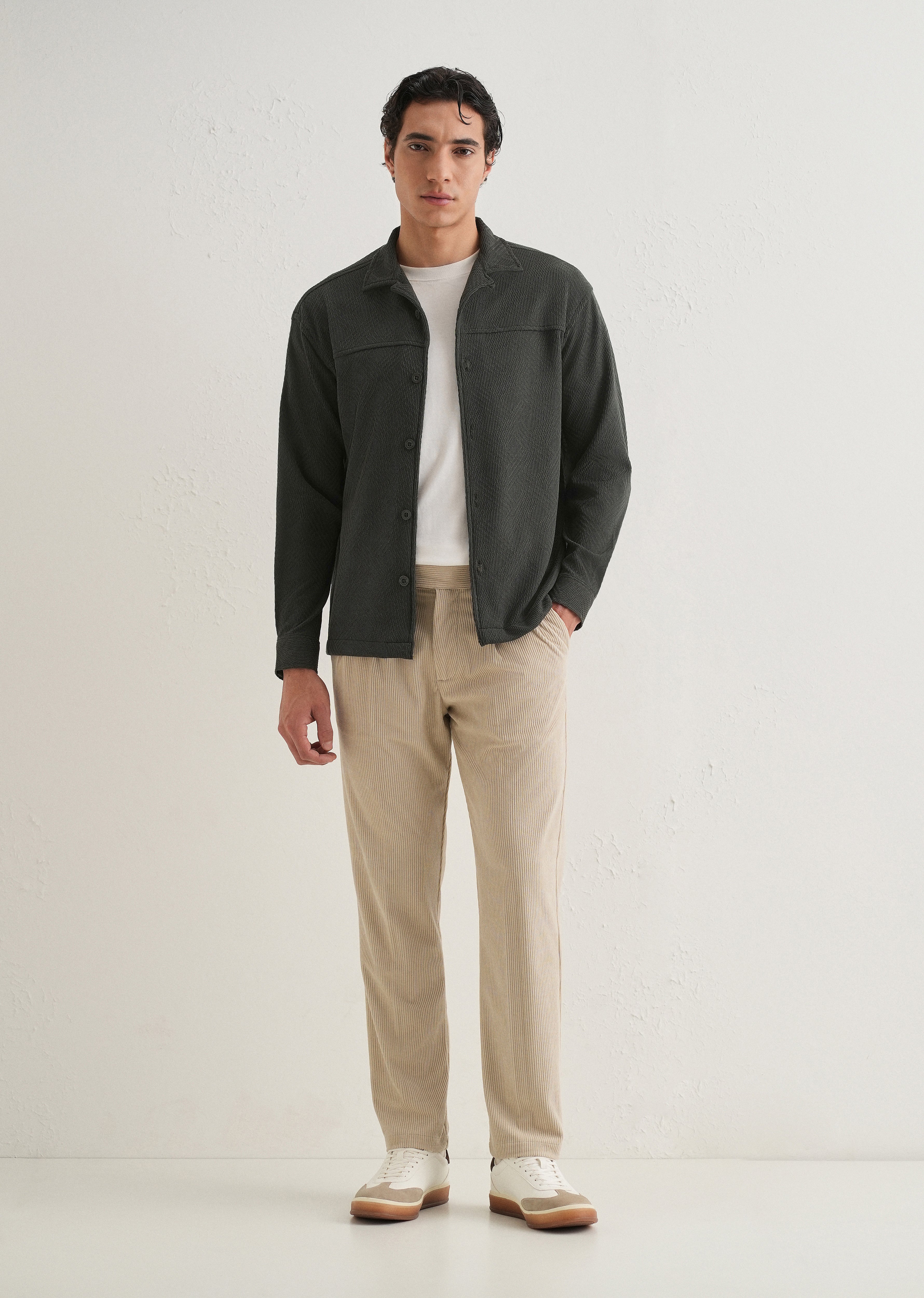 Olive Green Textured Knit Shacket