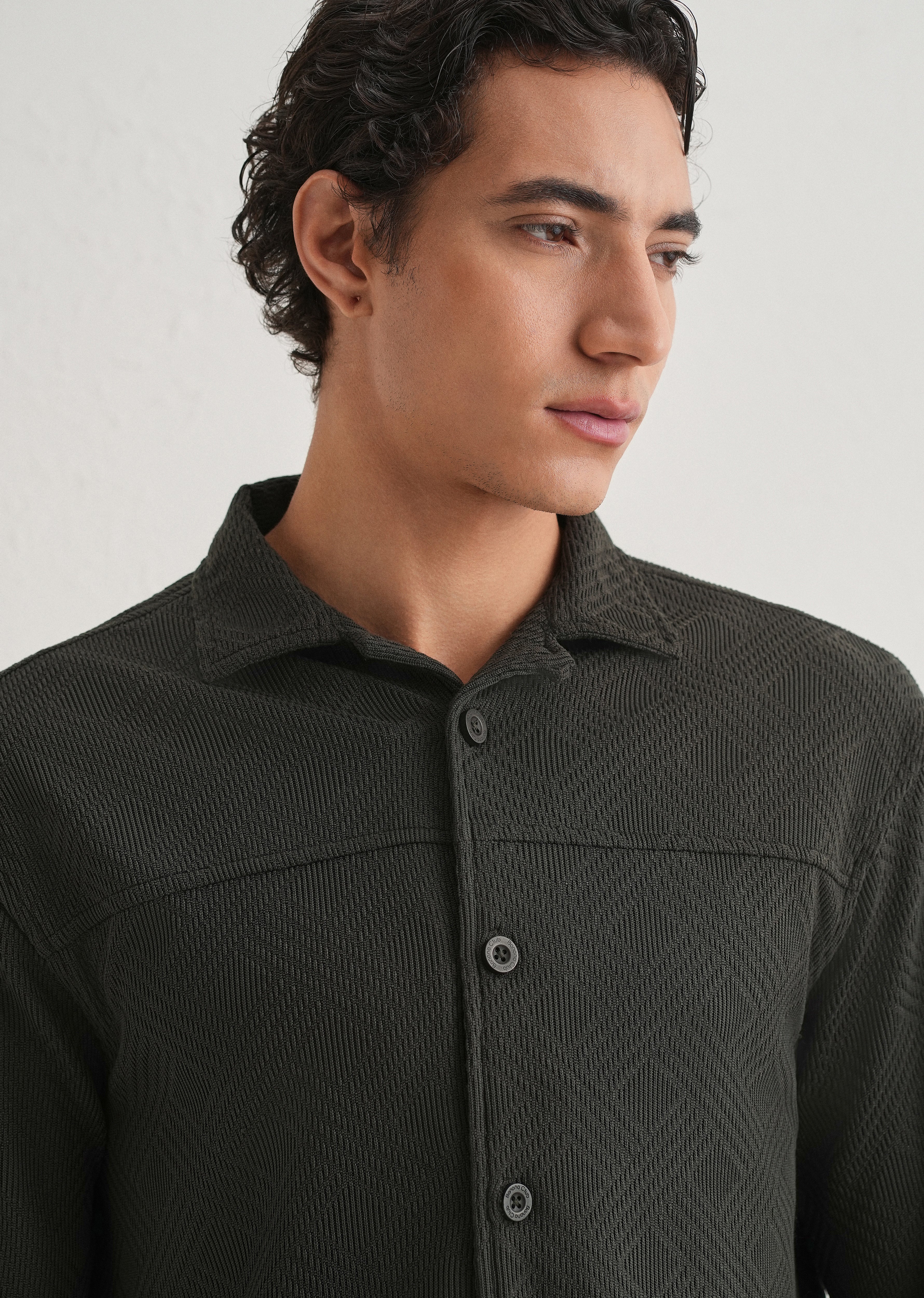 Olive Green Textured Knit Shacket