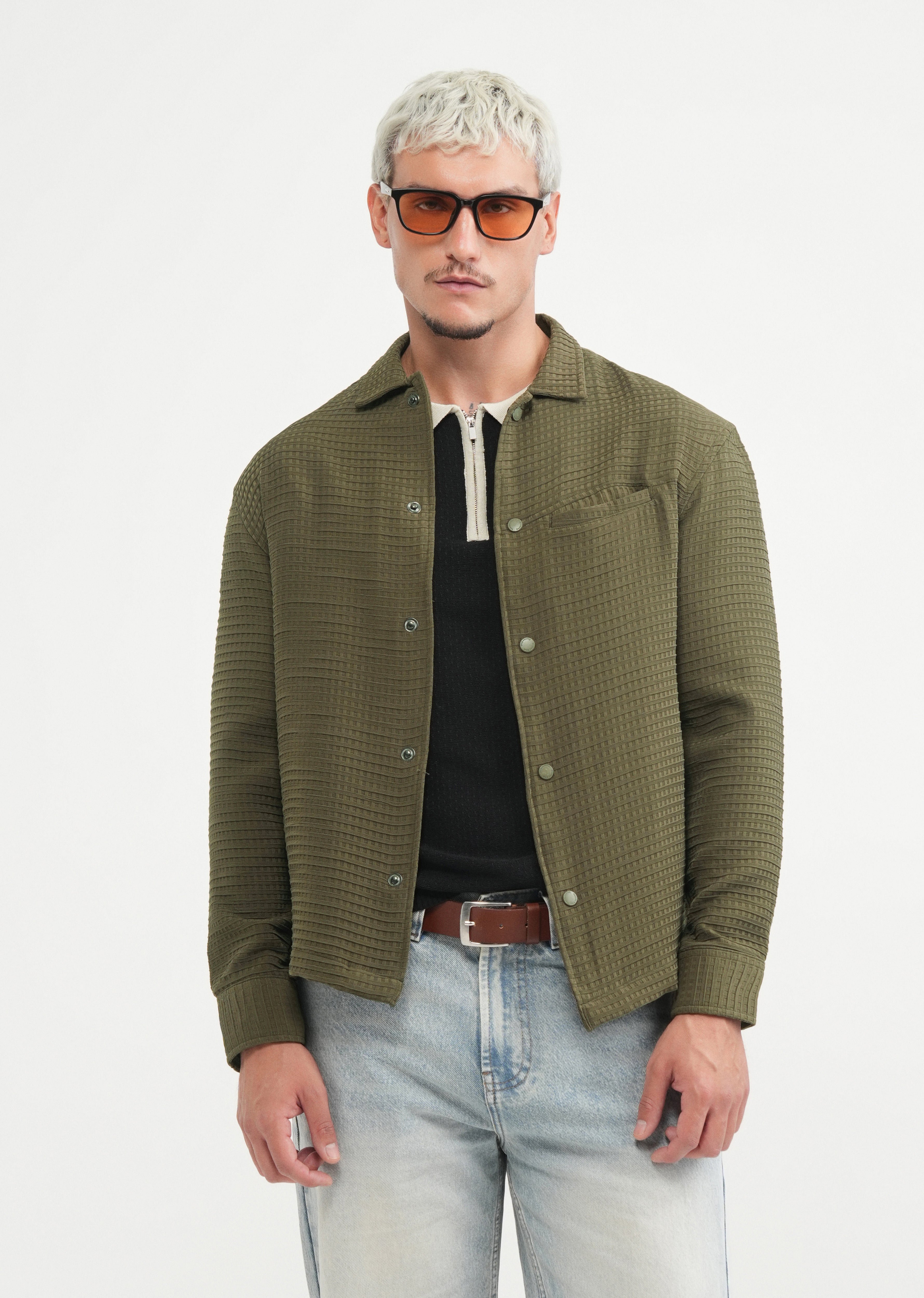 Olive Green Textured Shacket