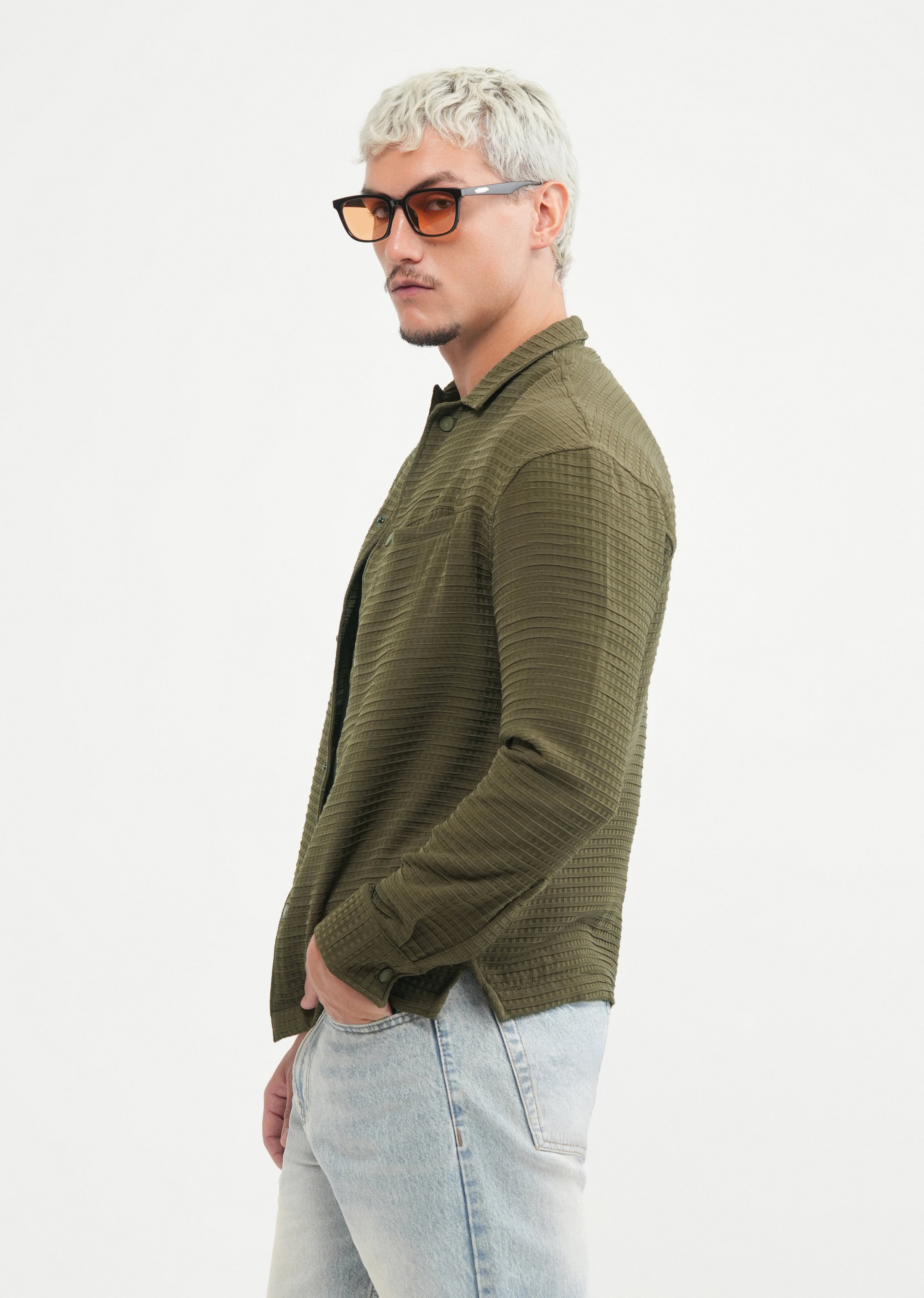 Olive Green Textured Shacket