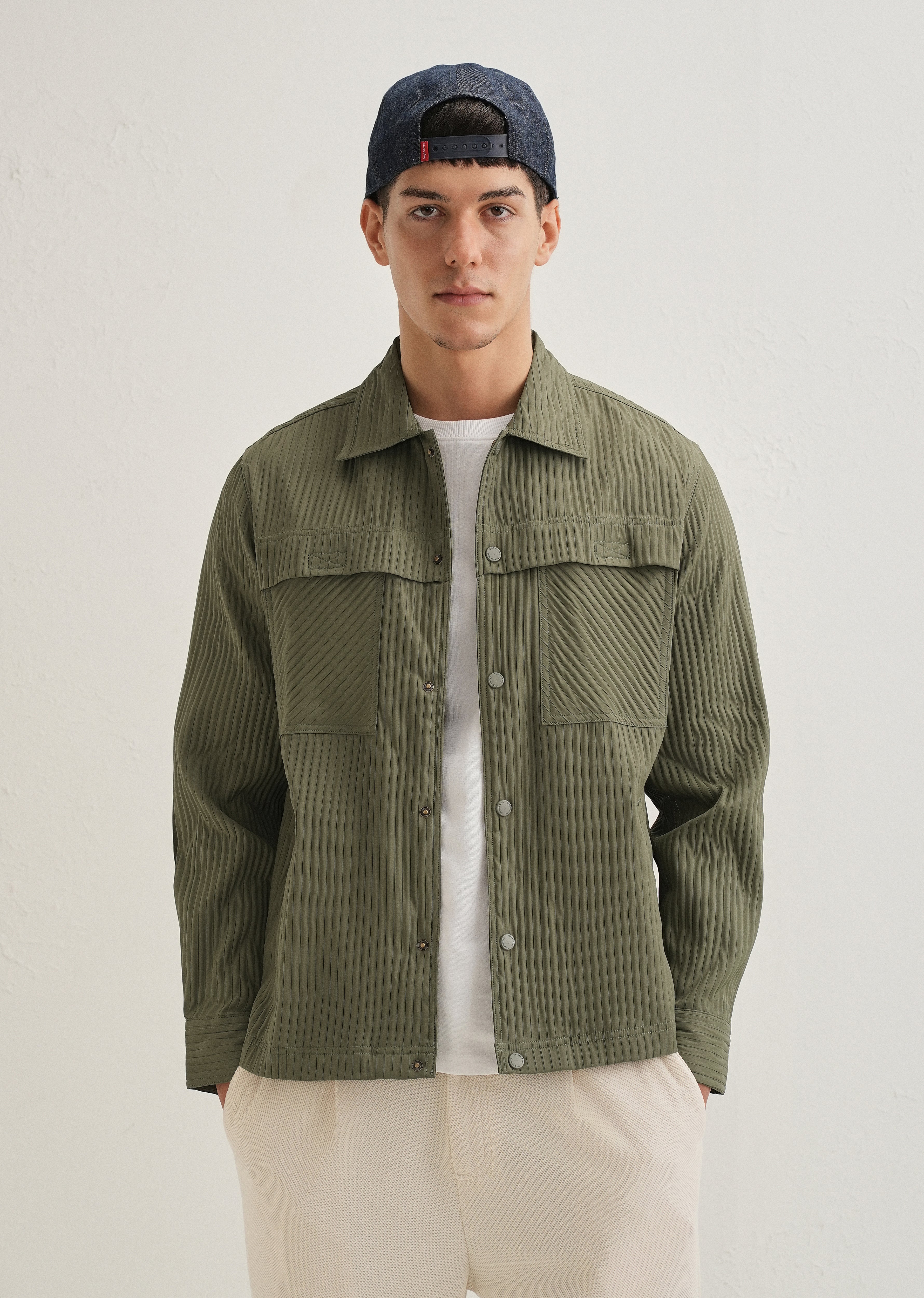 Olive Green Textured Utility Shacket