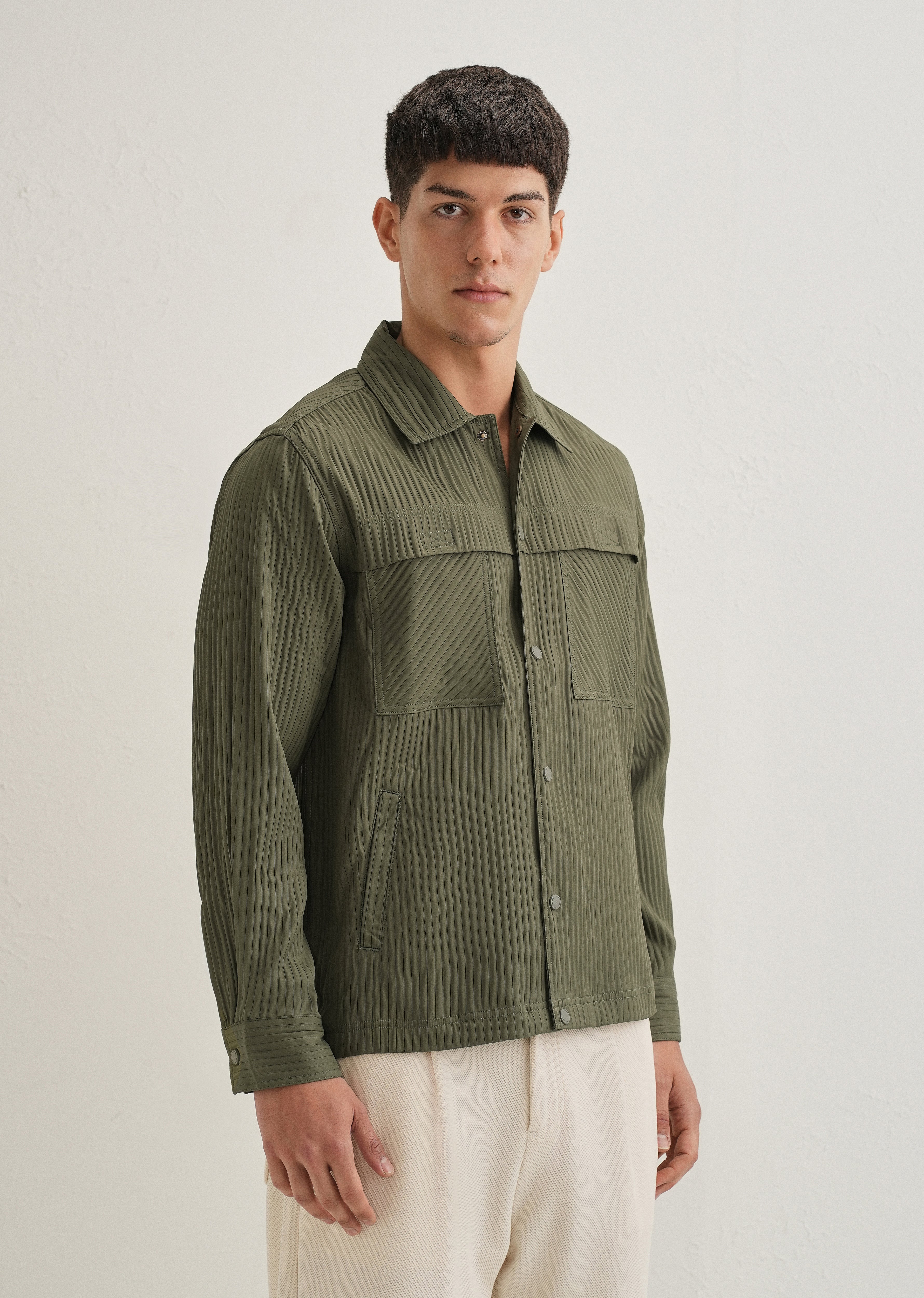 Olive Green Textured Utility Shacket