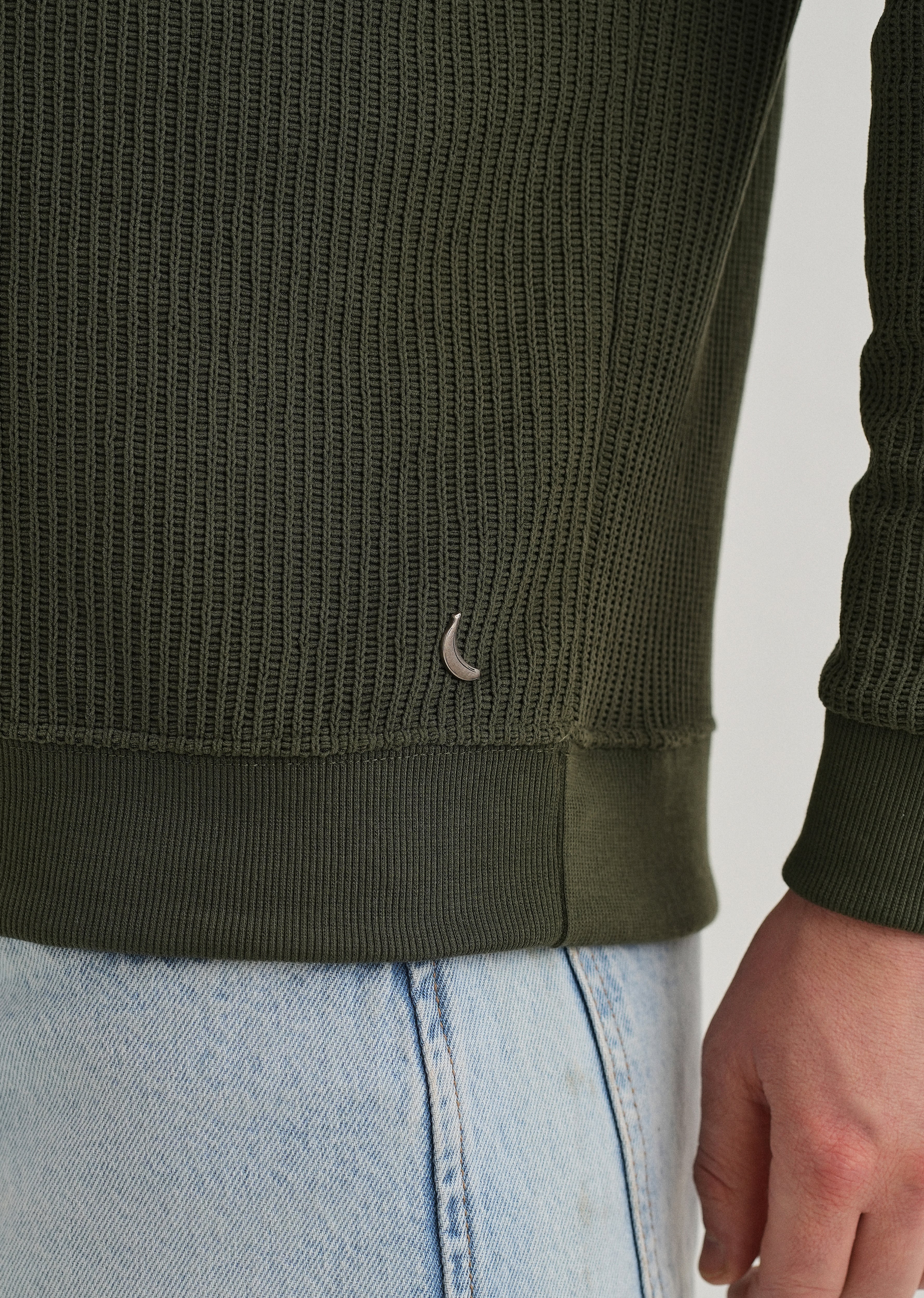 Olive Green Waffle Knit Polo Sweatshirt