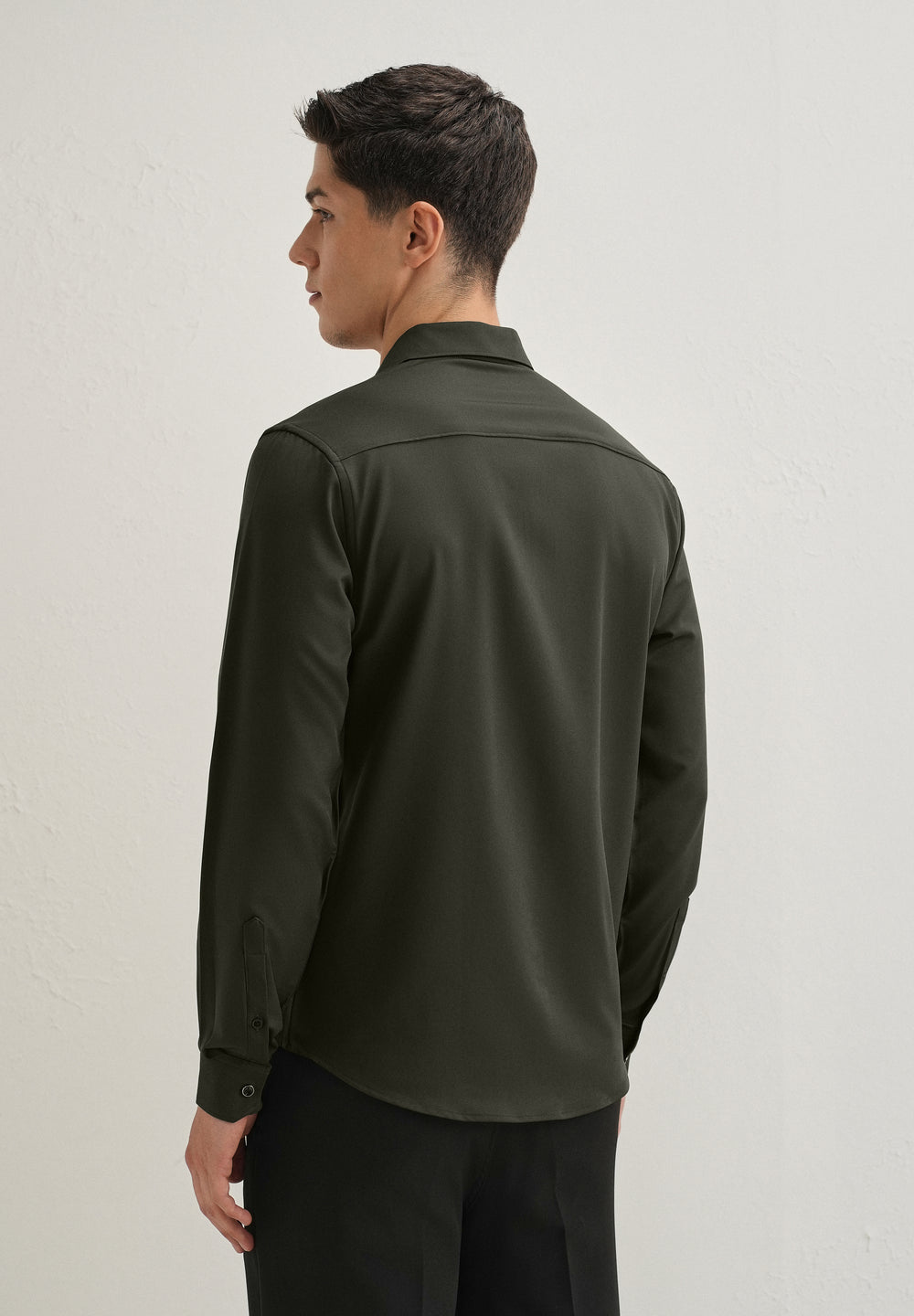 Olive Green Wrinkle Free Plain Shirt