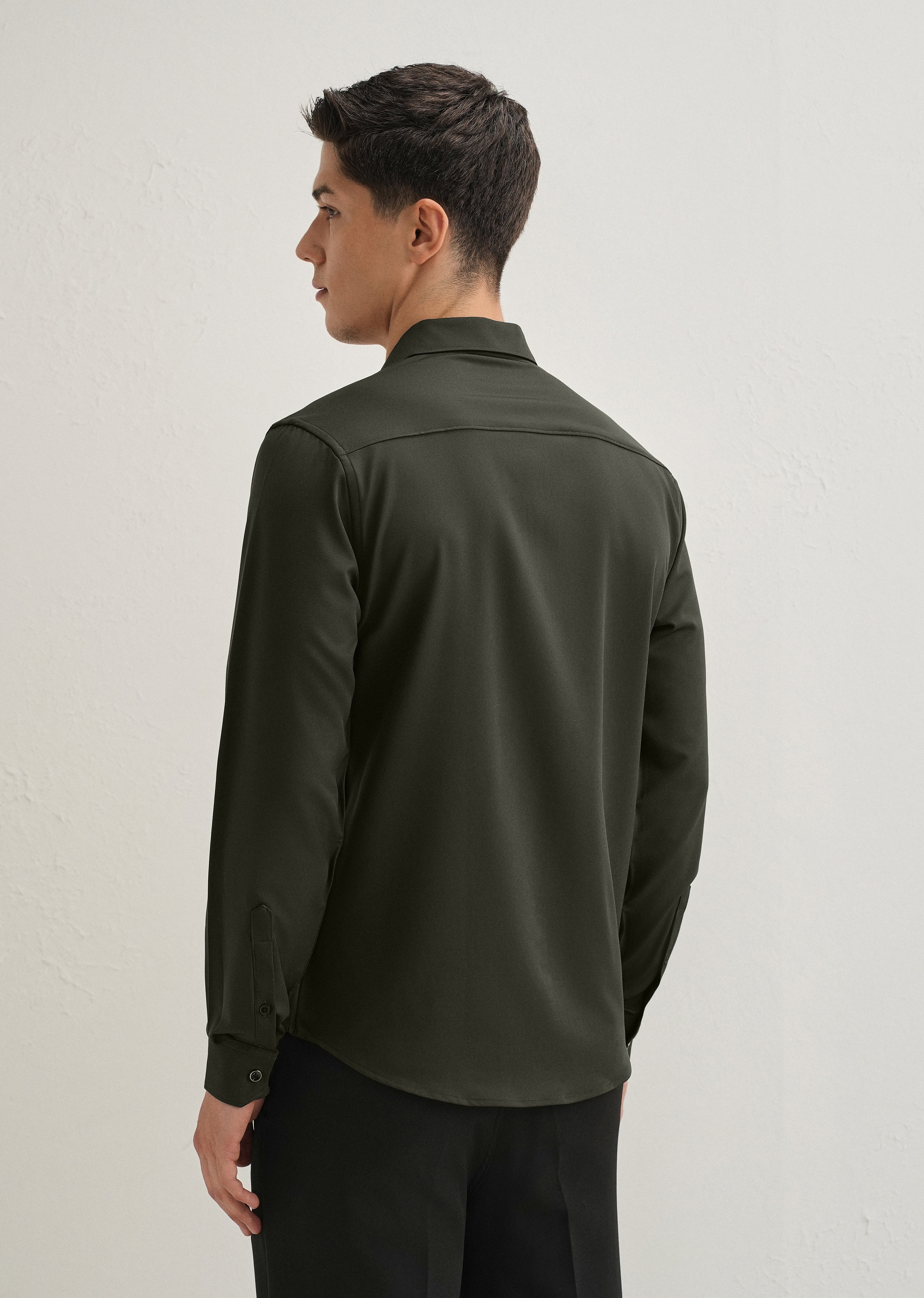 Olive Green Wrinkle Free Stitchless Placket Shirt