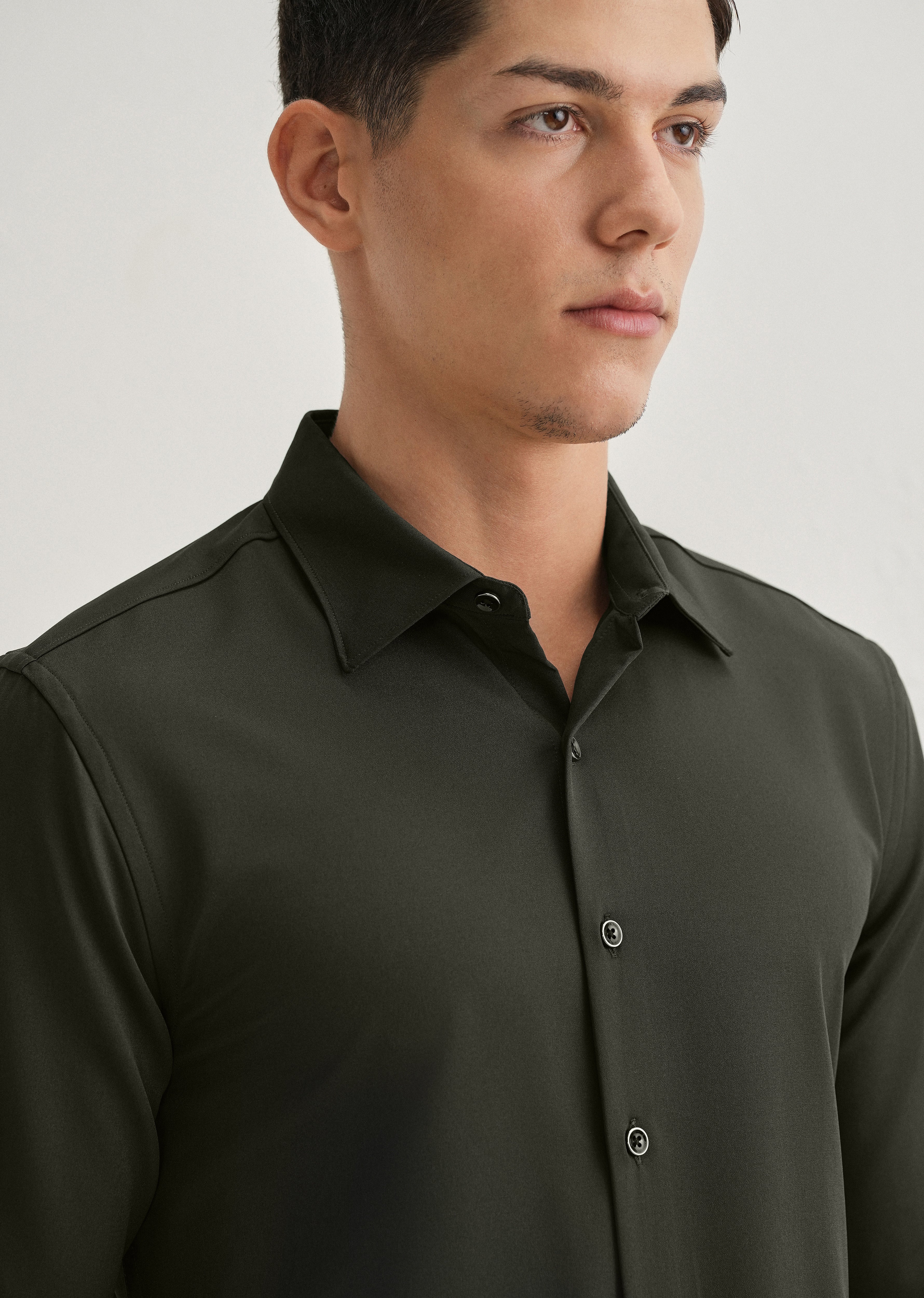 Olive Green Wrinkle Free Stitchless Placket Shirt