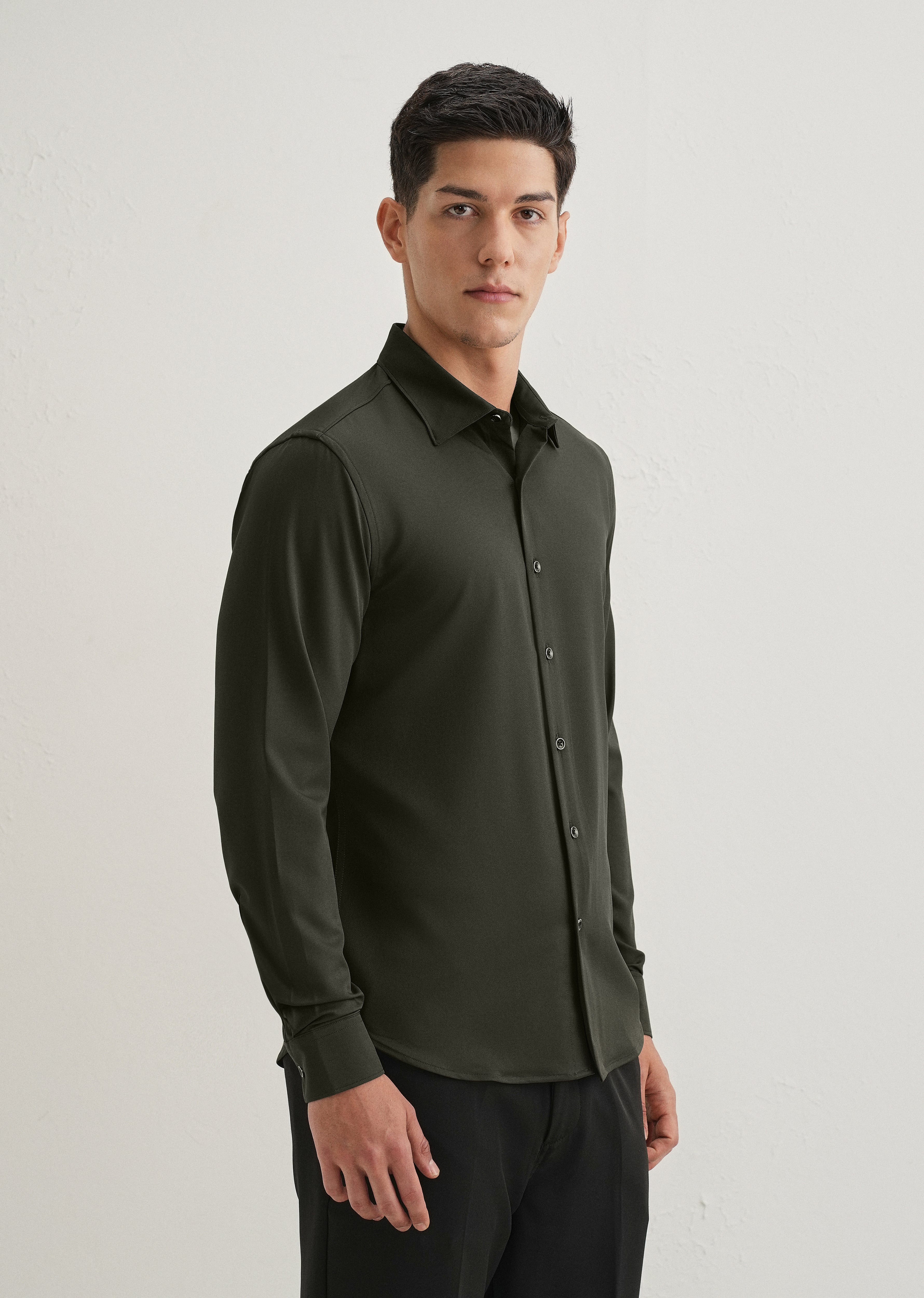 Olive Green Wrinkle Free Stitchless Placket Shirt