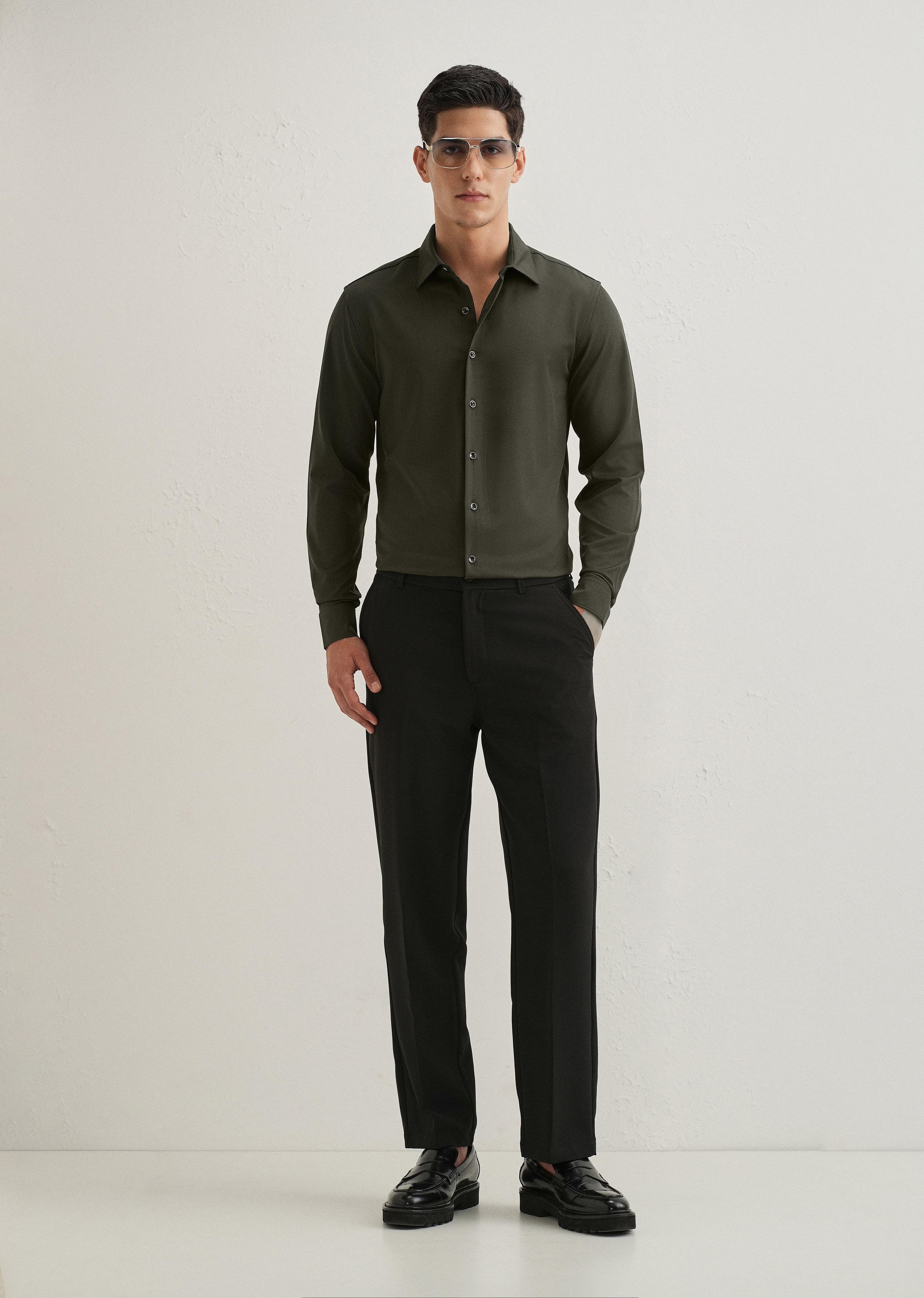 Olive Green Wrinkle Free Stitchless Placket Shirt