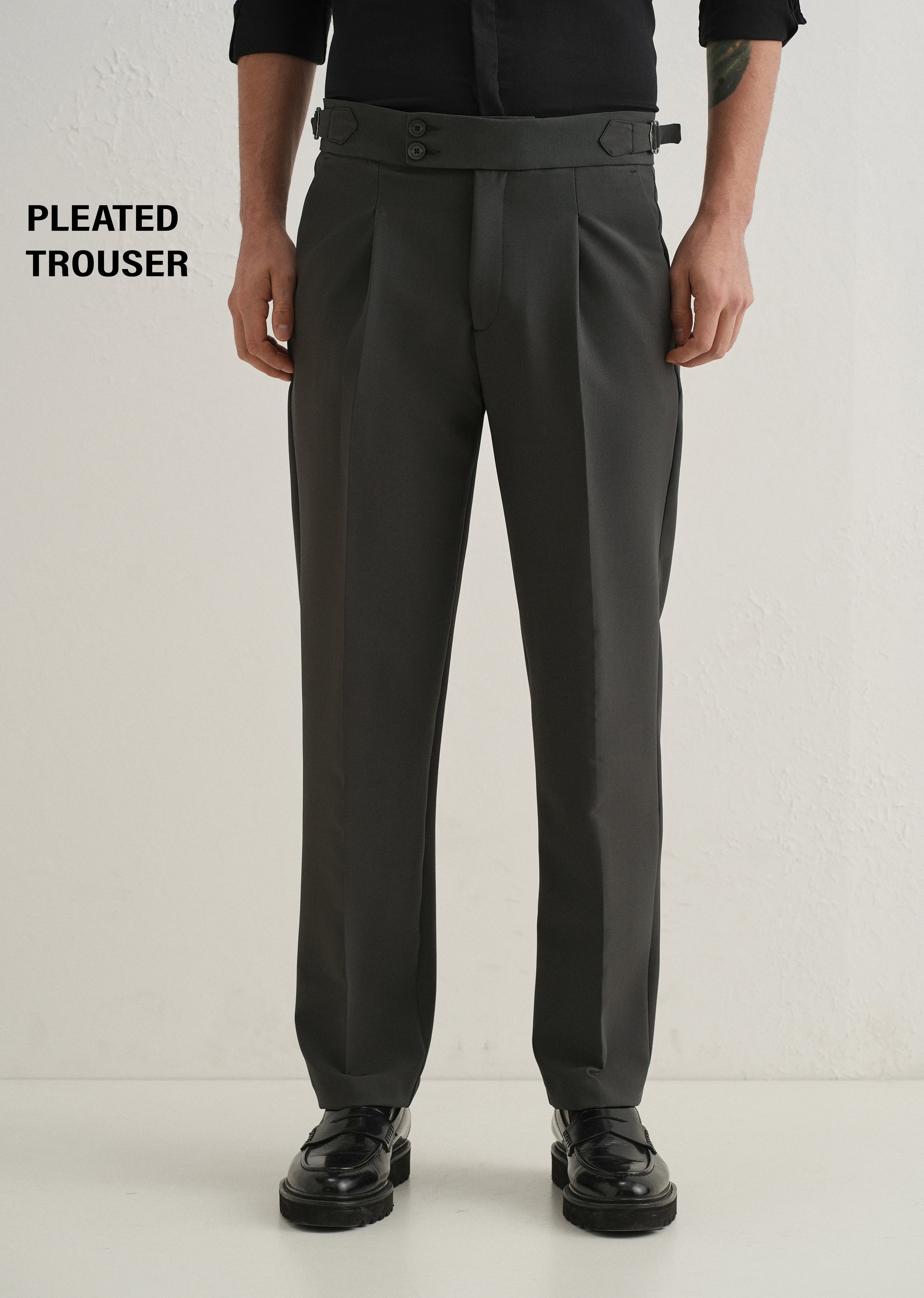 Olive Grey Pleated Gurkha Pant