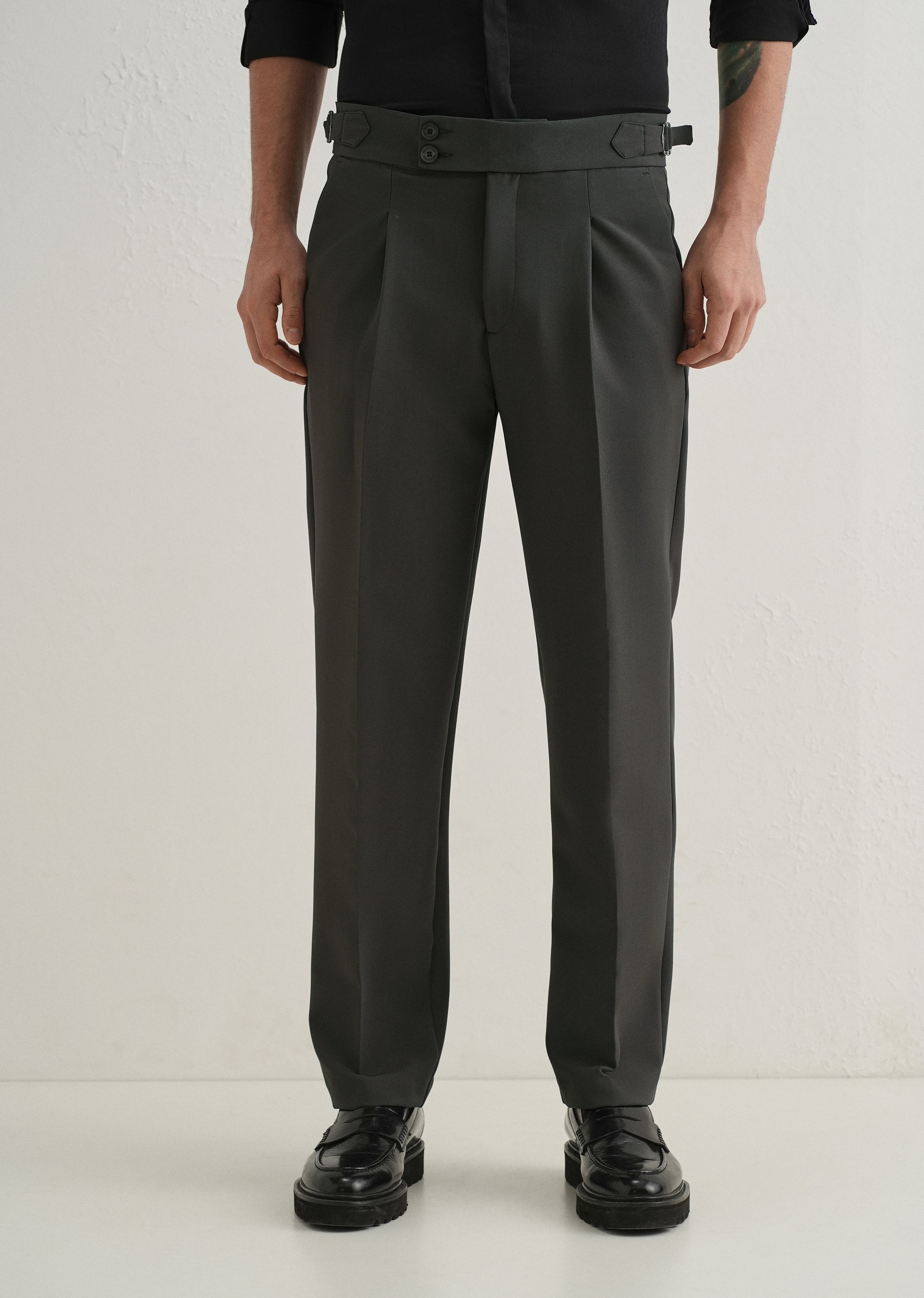 Olive Grey Pleated Gurkha Pant