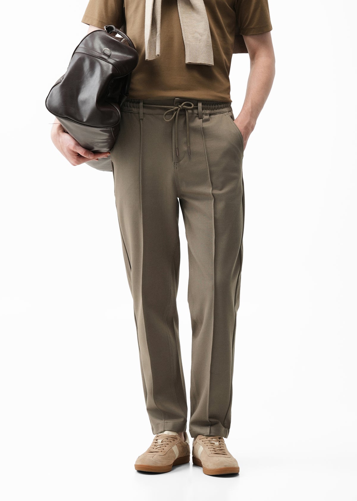 Olive Grey Relaxed Fit Drawstring Trouser