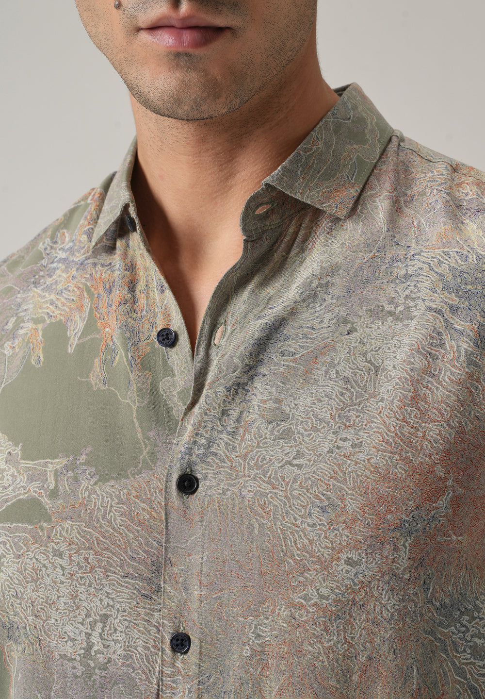 Olive Intricate Print Feather Shirt