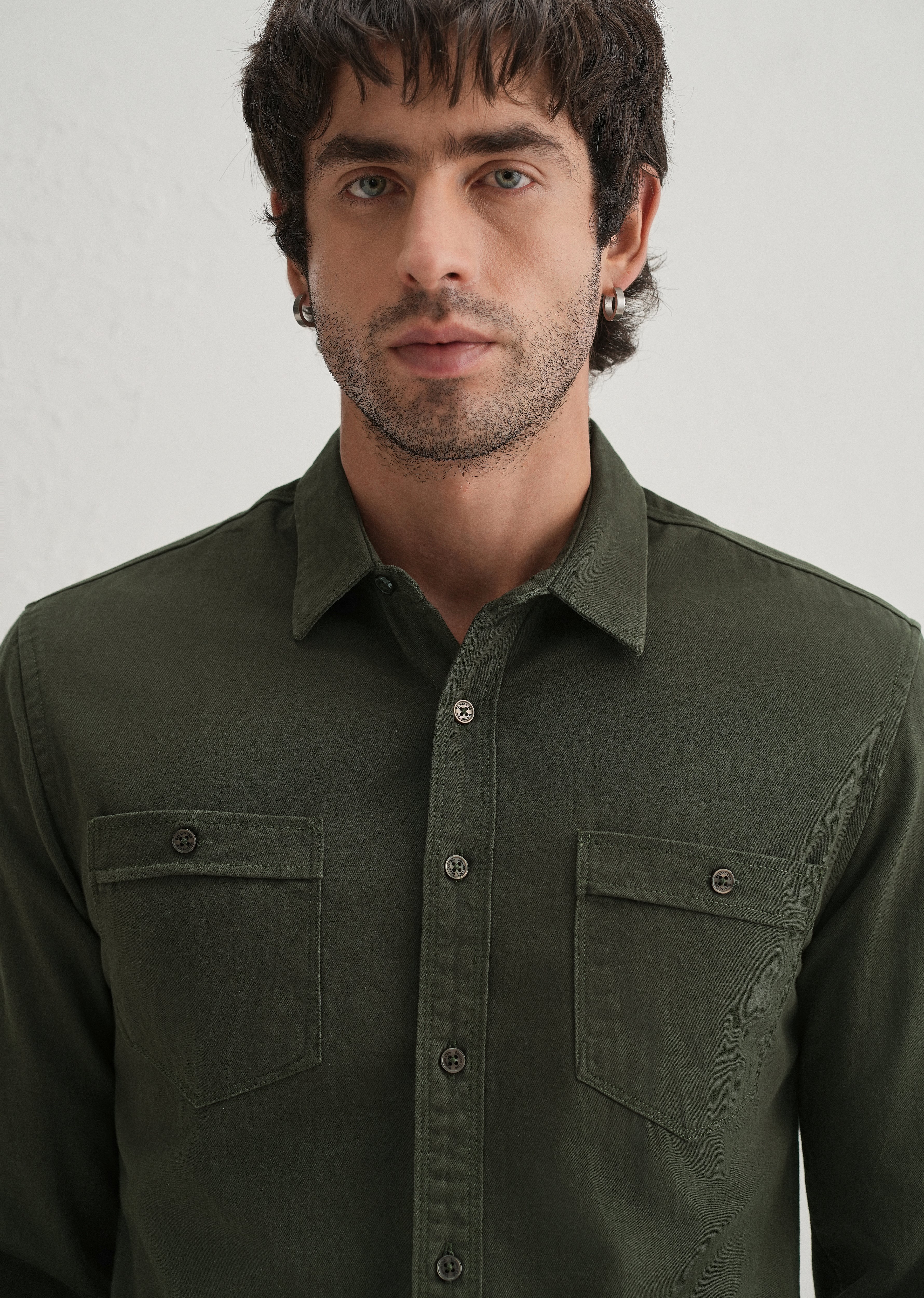 Olive Plain Double Pocket Shirt