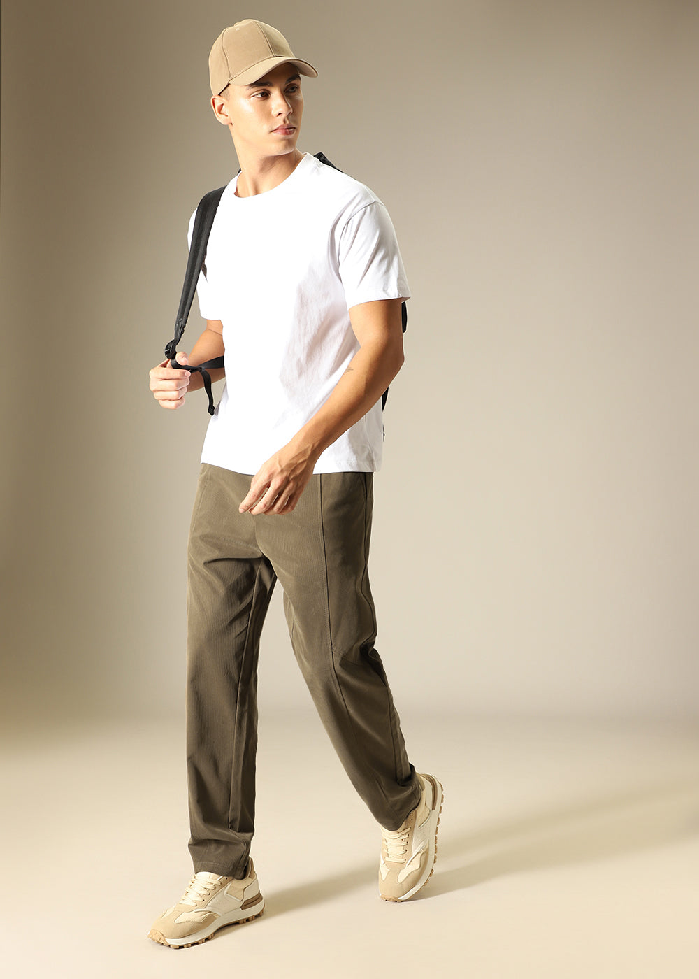 Light Olive Striped Relaxed Fit Trouser