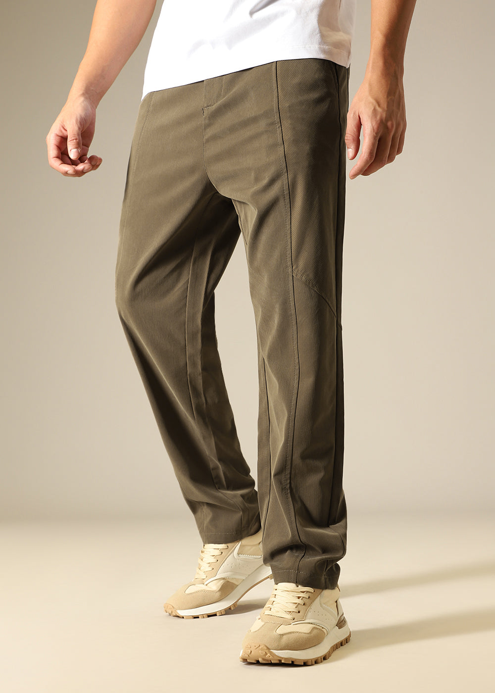 Light Olive Striped Relaxed Fit Trouser