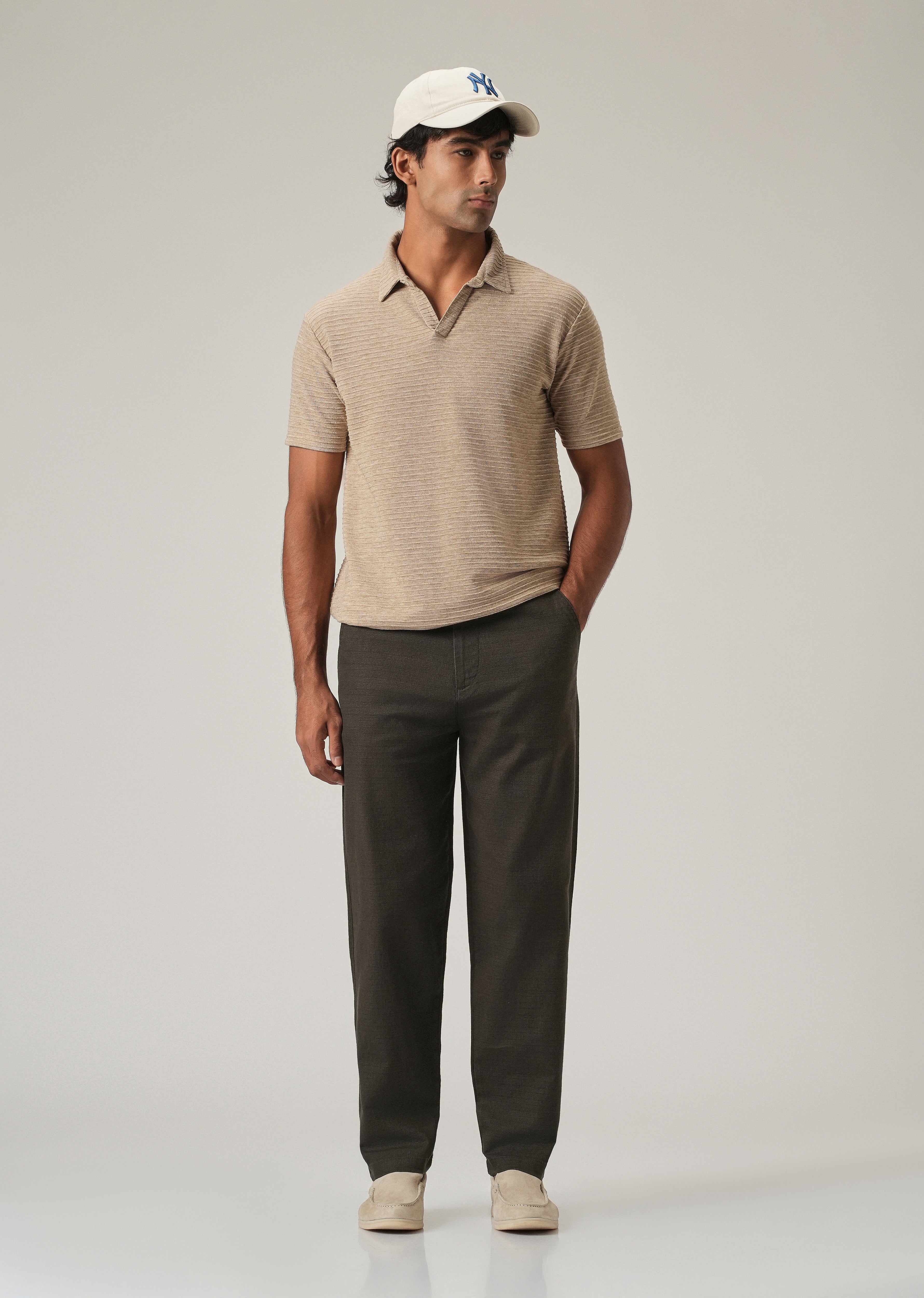 Olive Linen-Look Cotton Trousers