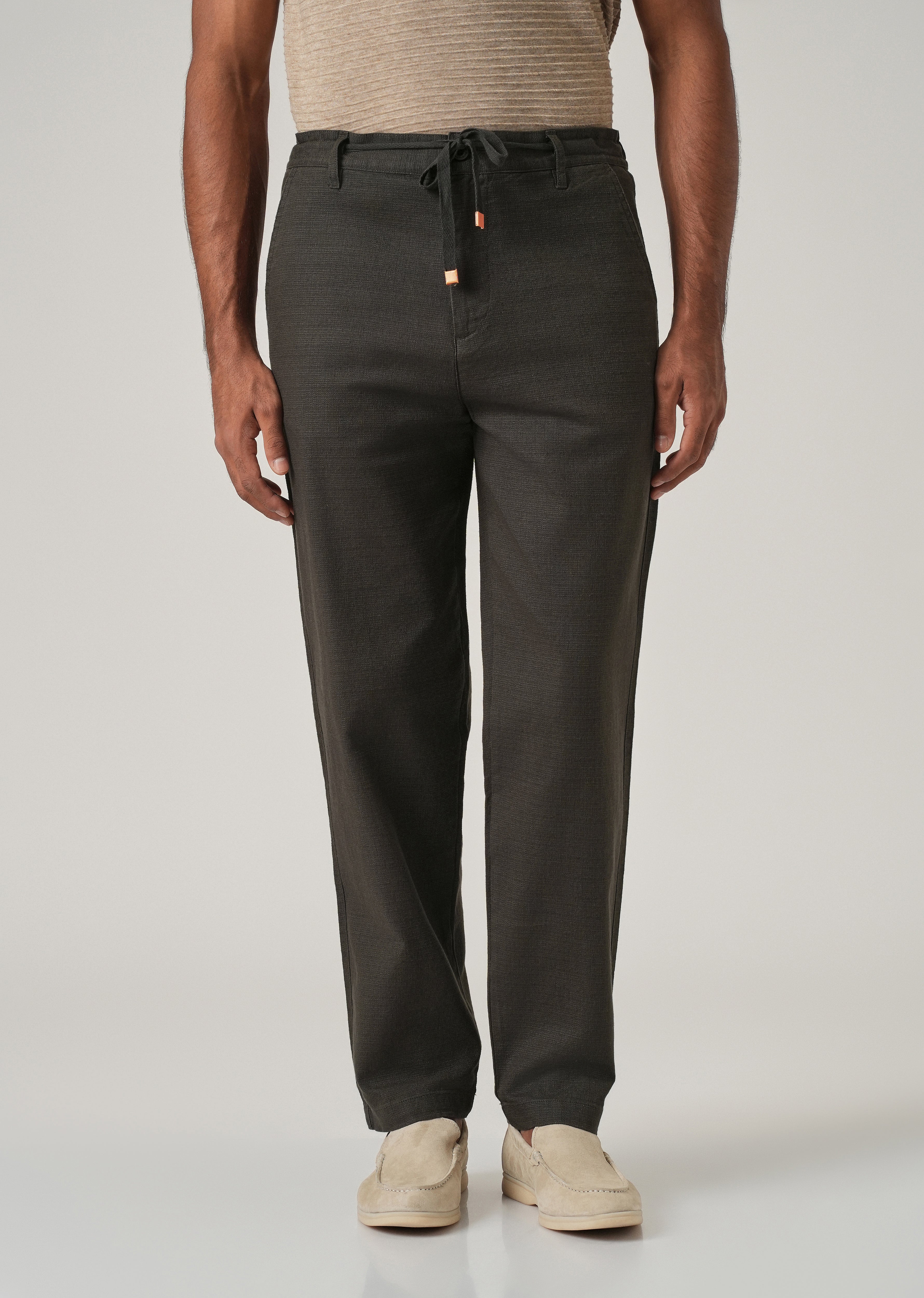 Olive Linen-Look Cotton Trousers