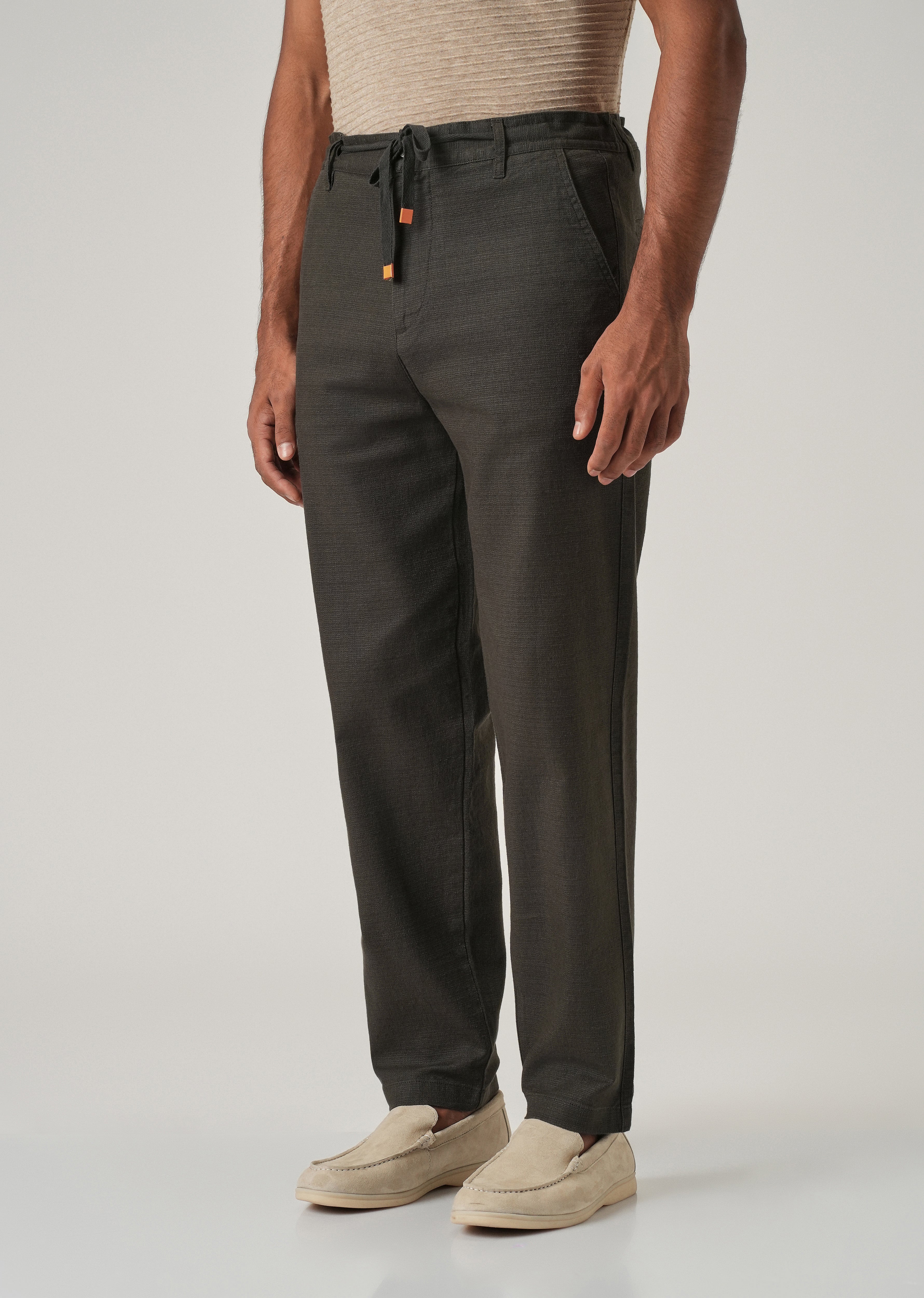 Olive Linen-Look Cotton Trousers