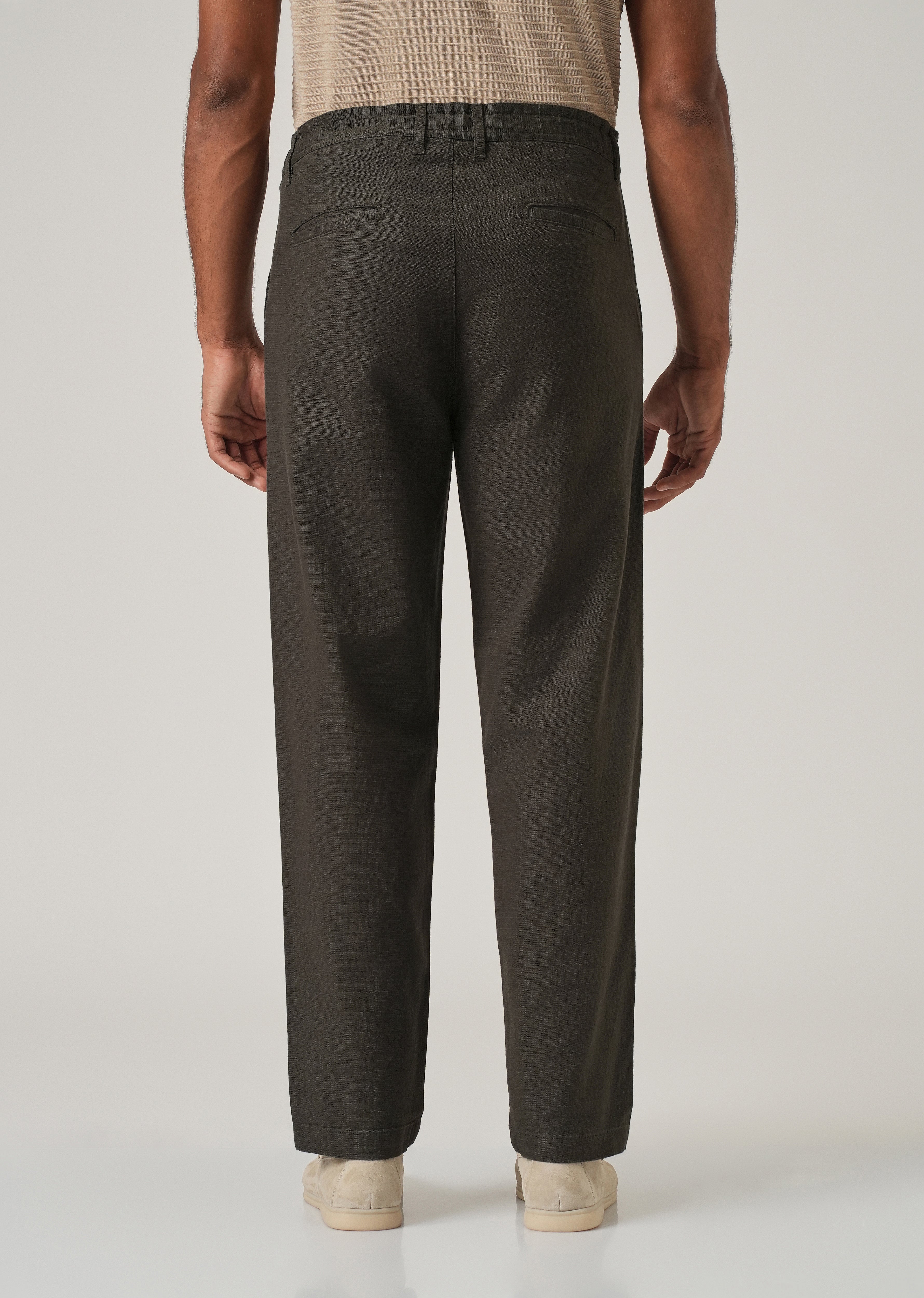 Olive Linen-Look Cotton Trousers