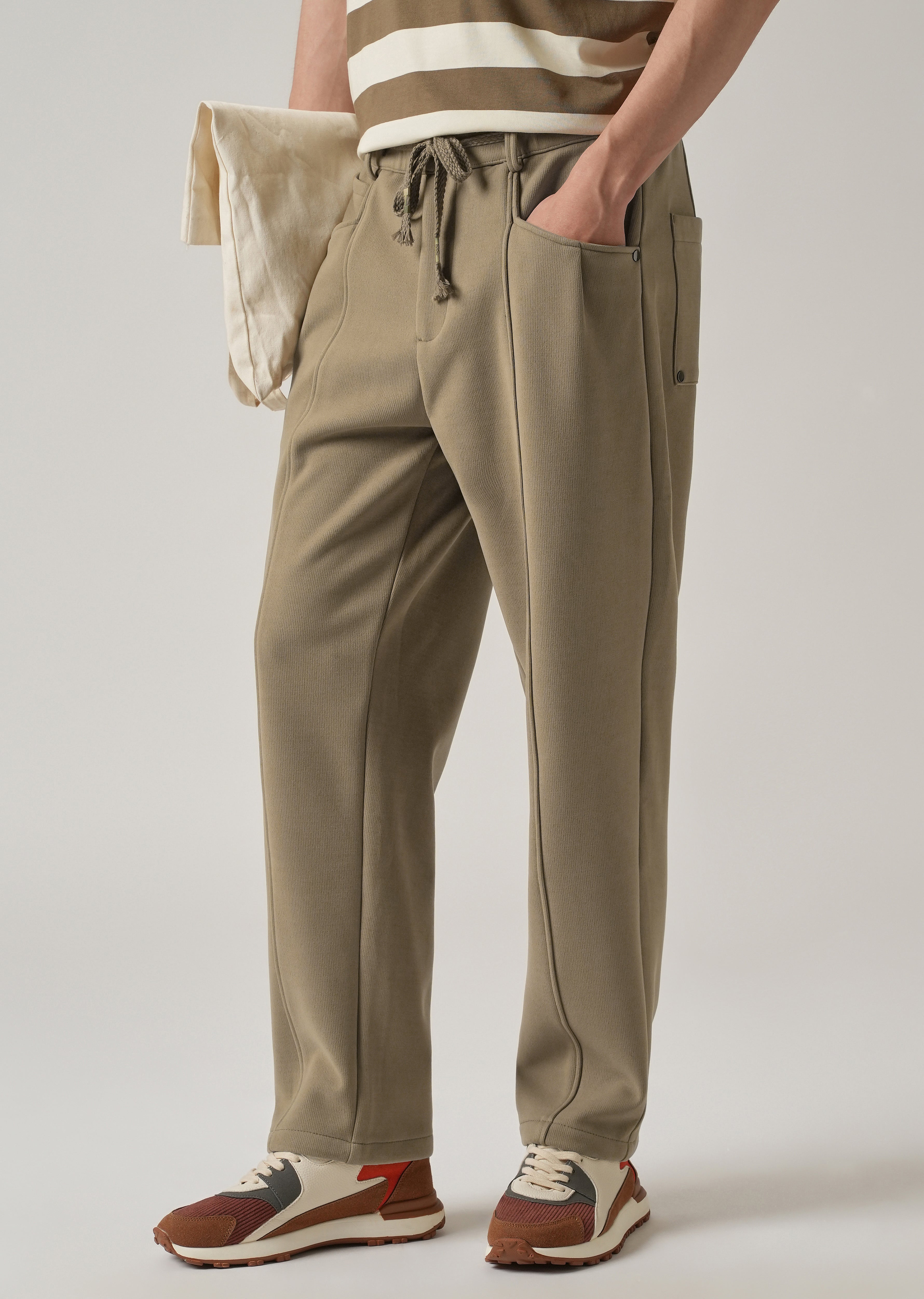 Olive Corduroy Relaxed Fit Drawstring Pant