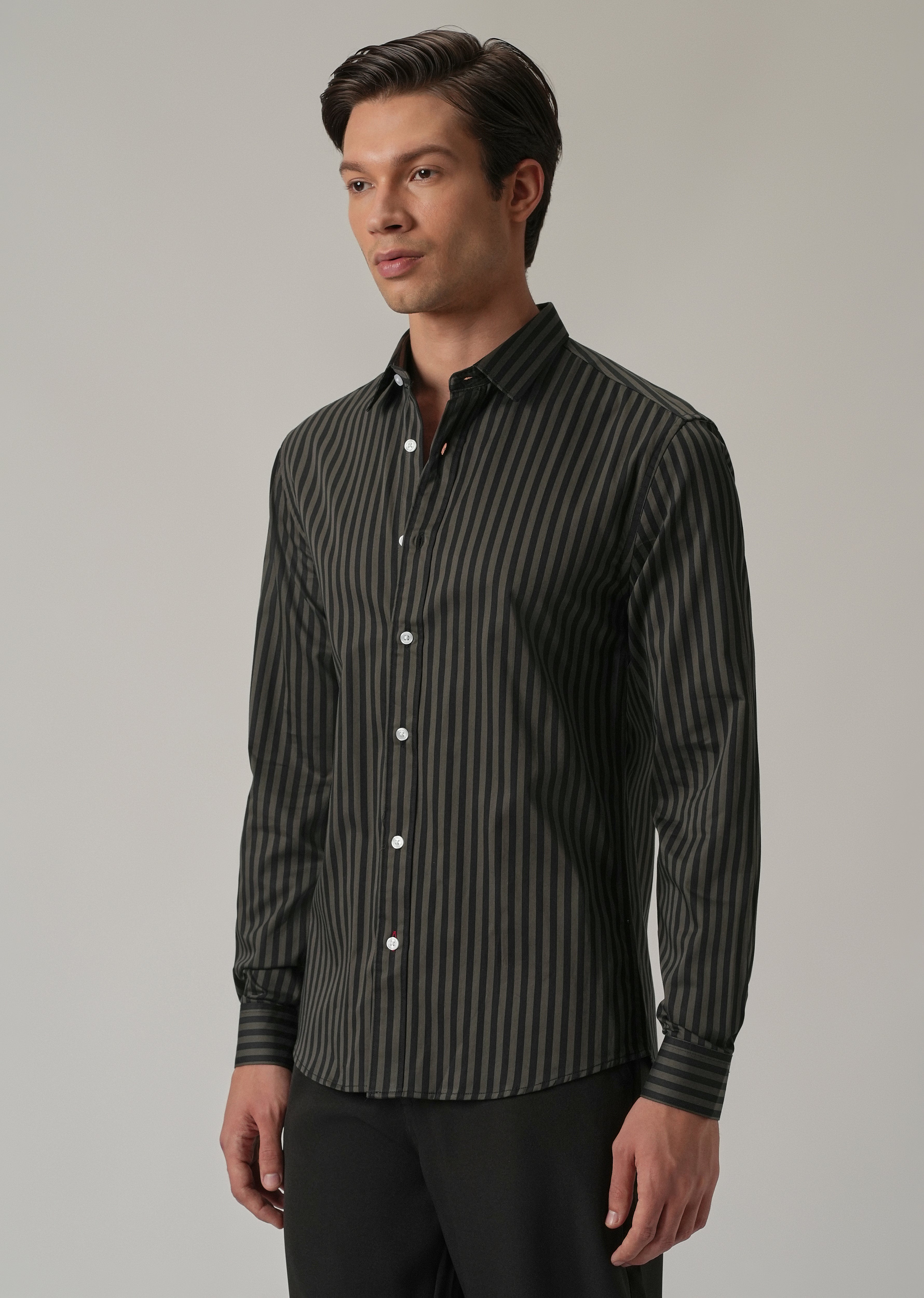 Olive Satin Pin Stripe Shirt