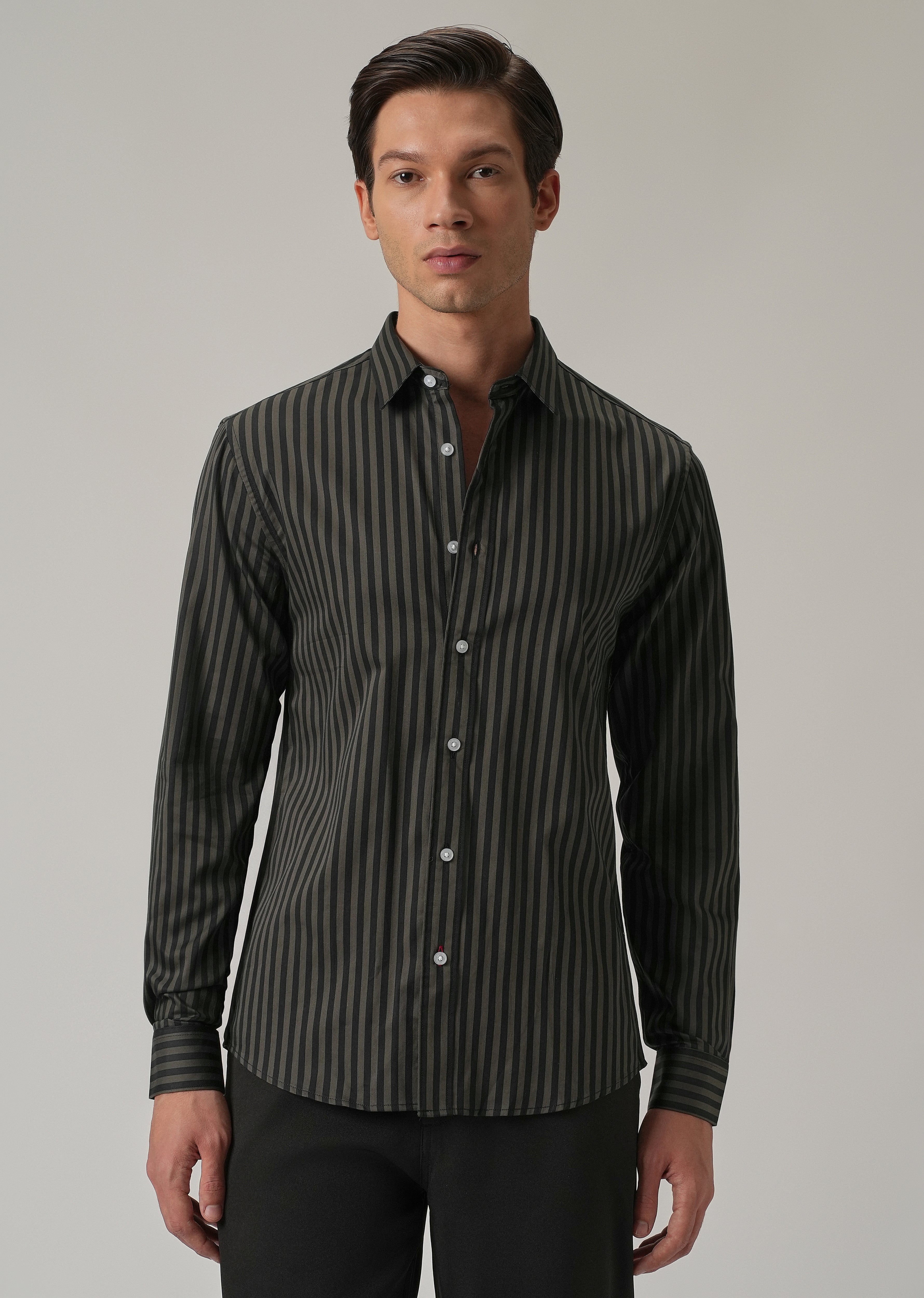 Olive Satin Pin Stripe Shirt