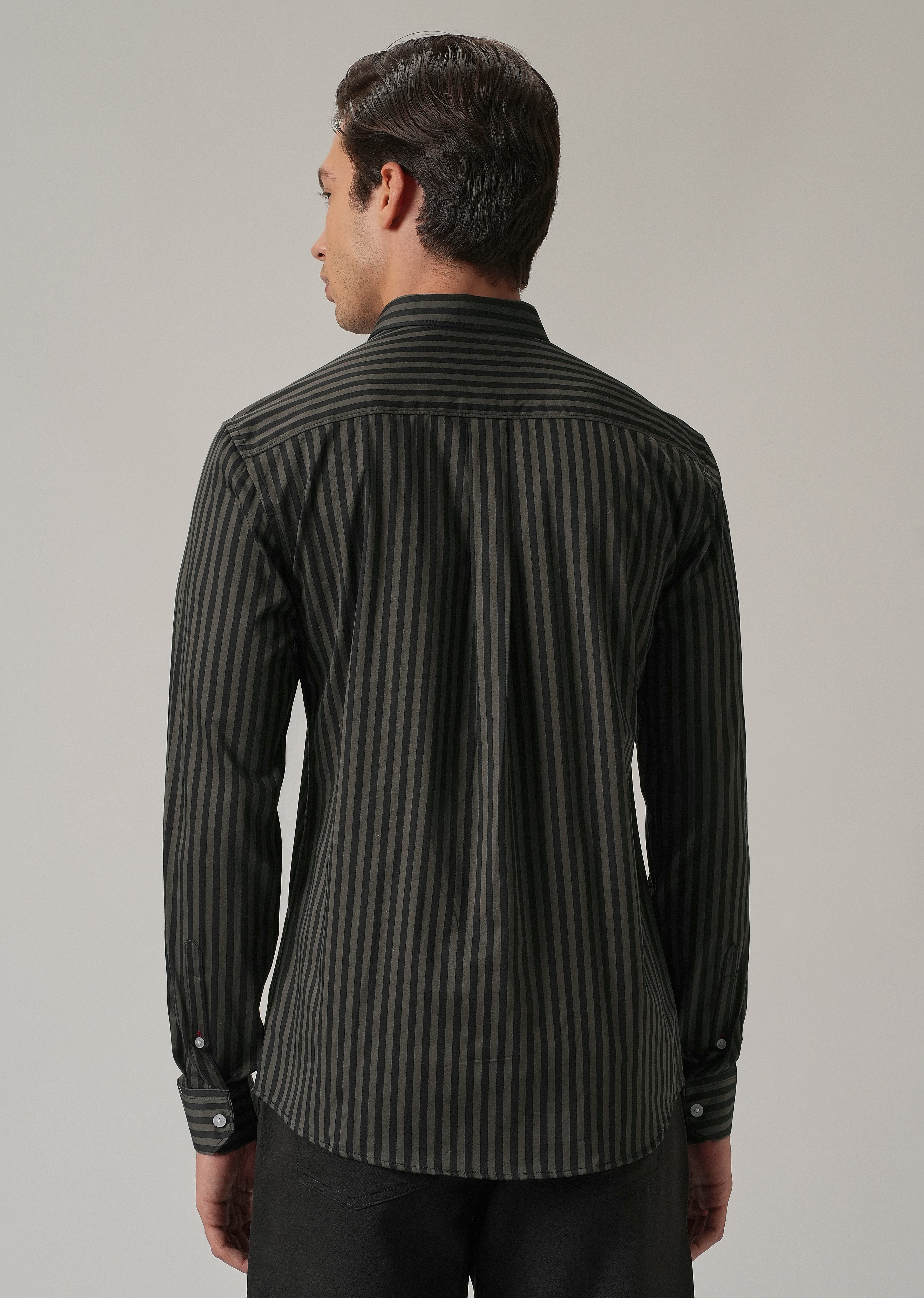 Olive Satin Pin Stripe Shirt