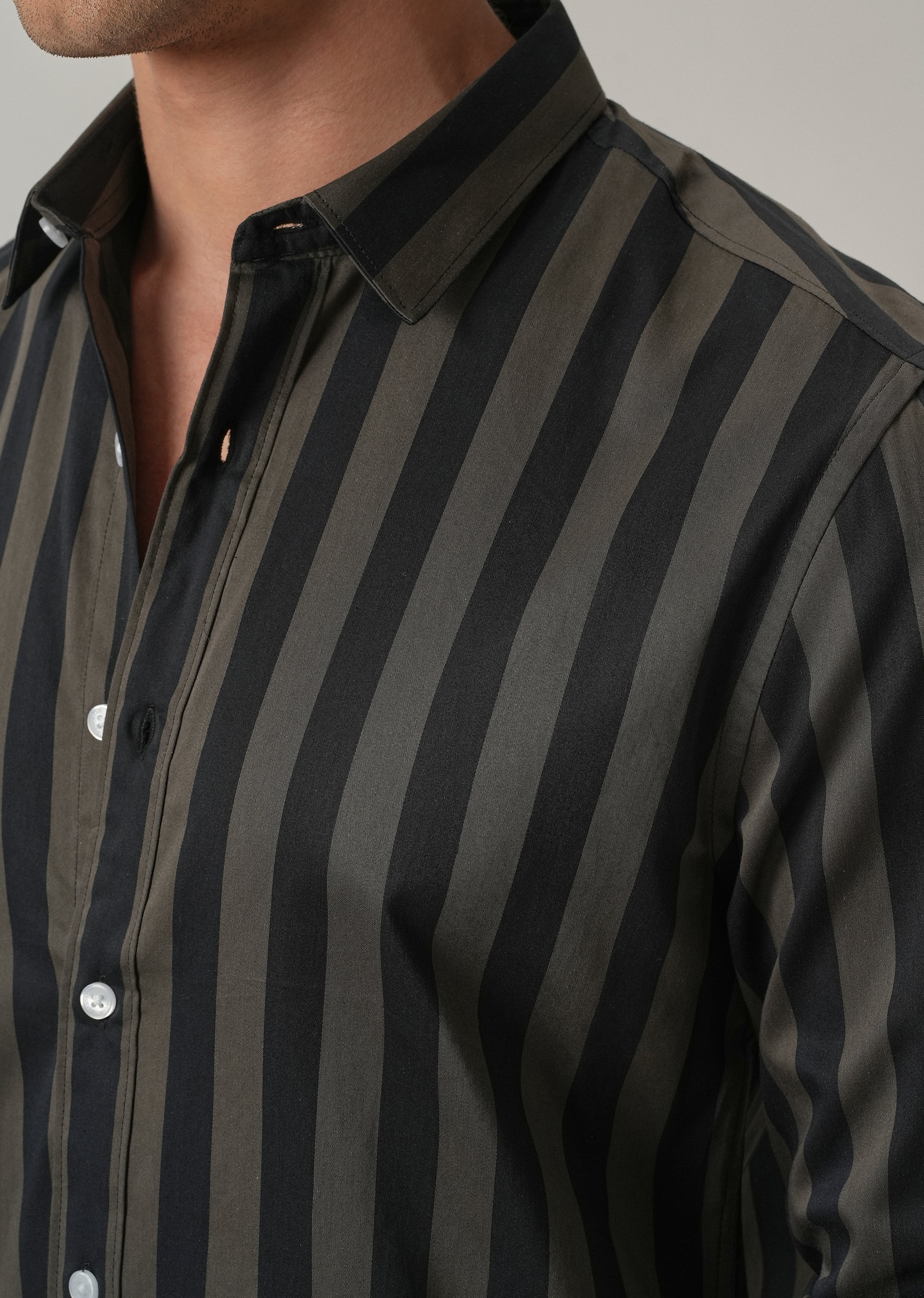 Olive Satin Striped Shirt