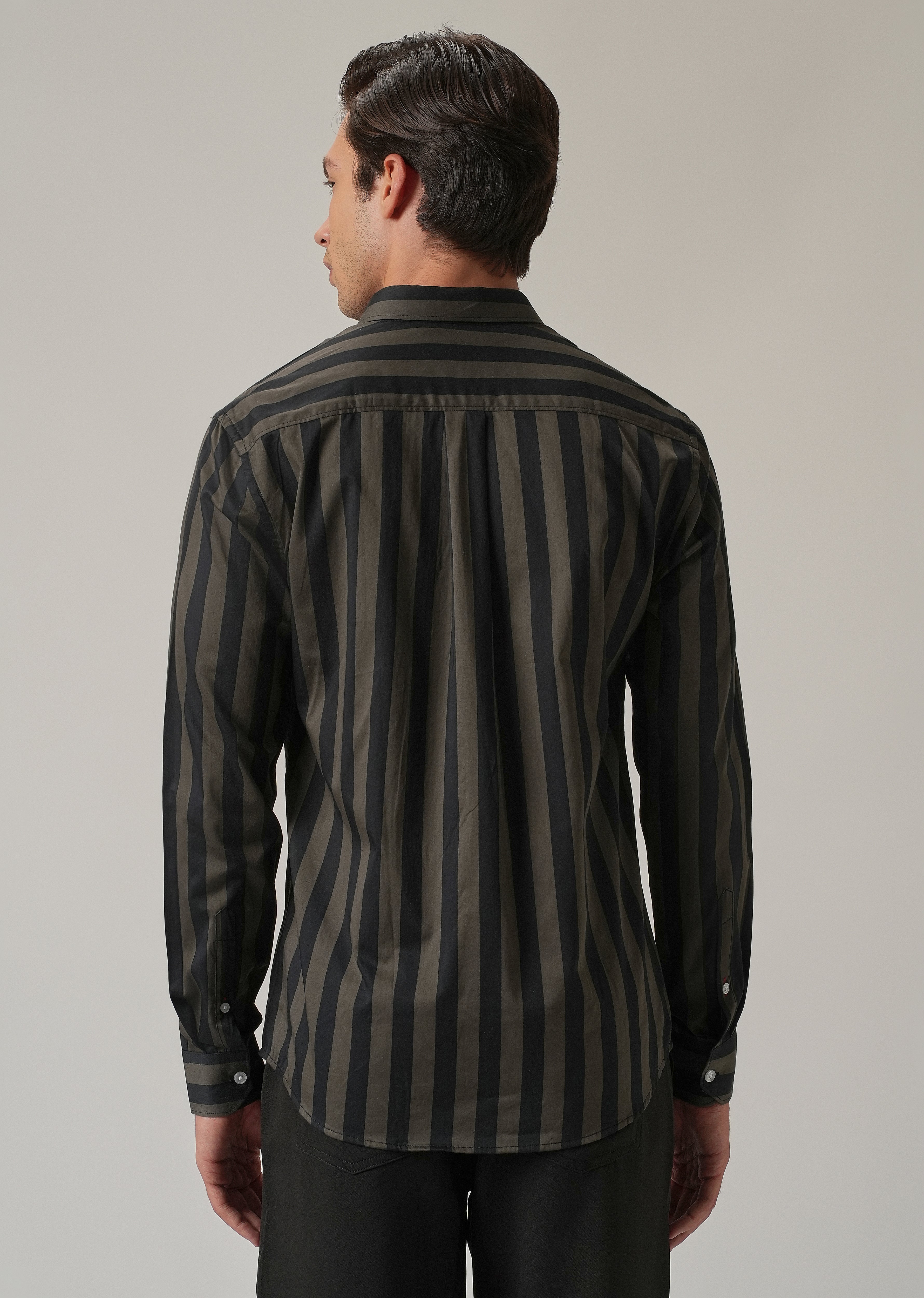 Olive Satin Striped Shirt