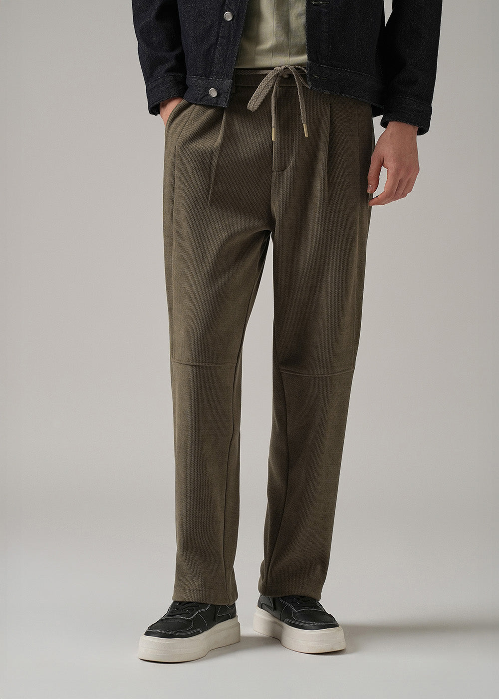 Olive Textured Suede Drawstring Pant