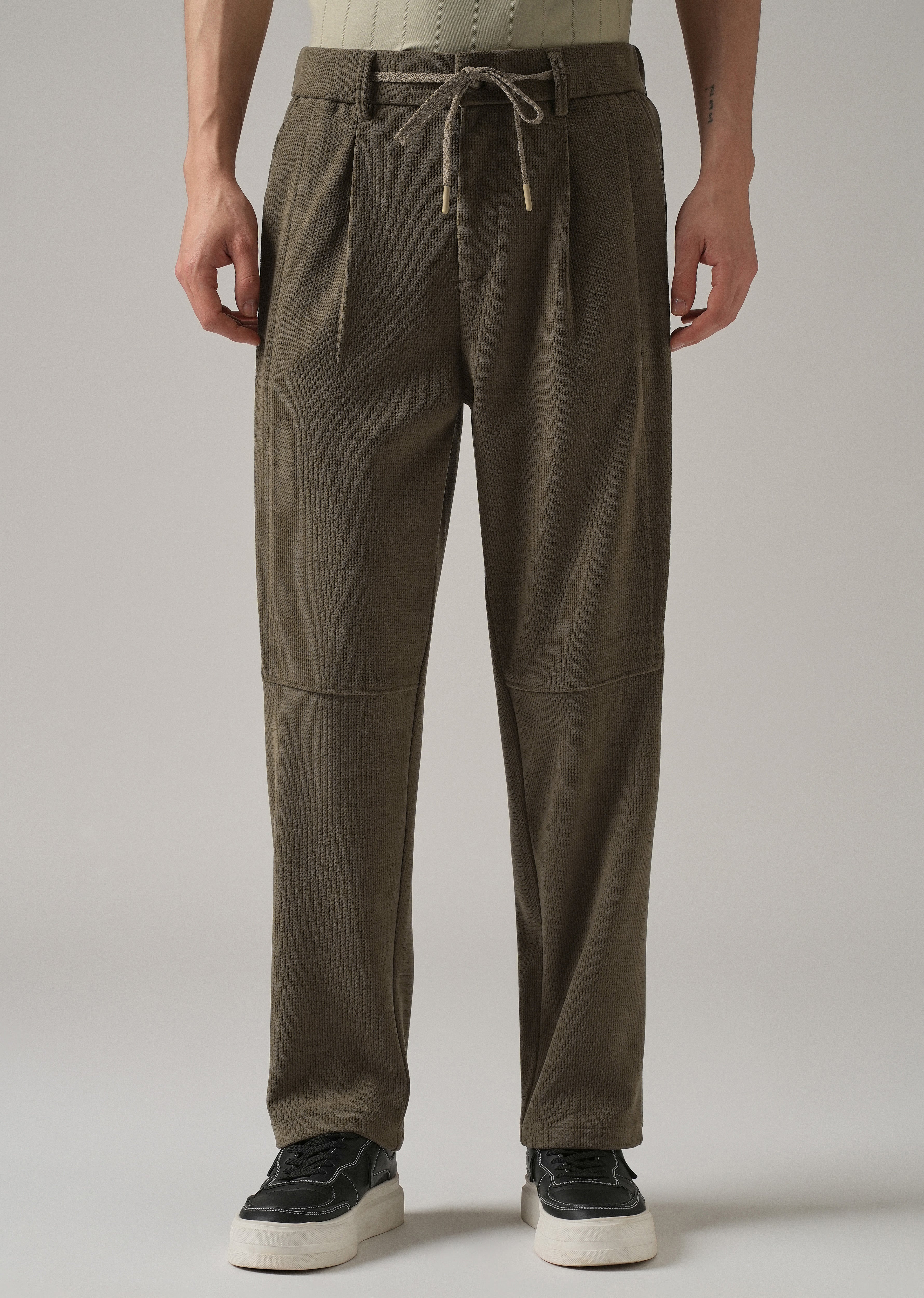 Olive Textured Suede Drawstring Pant