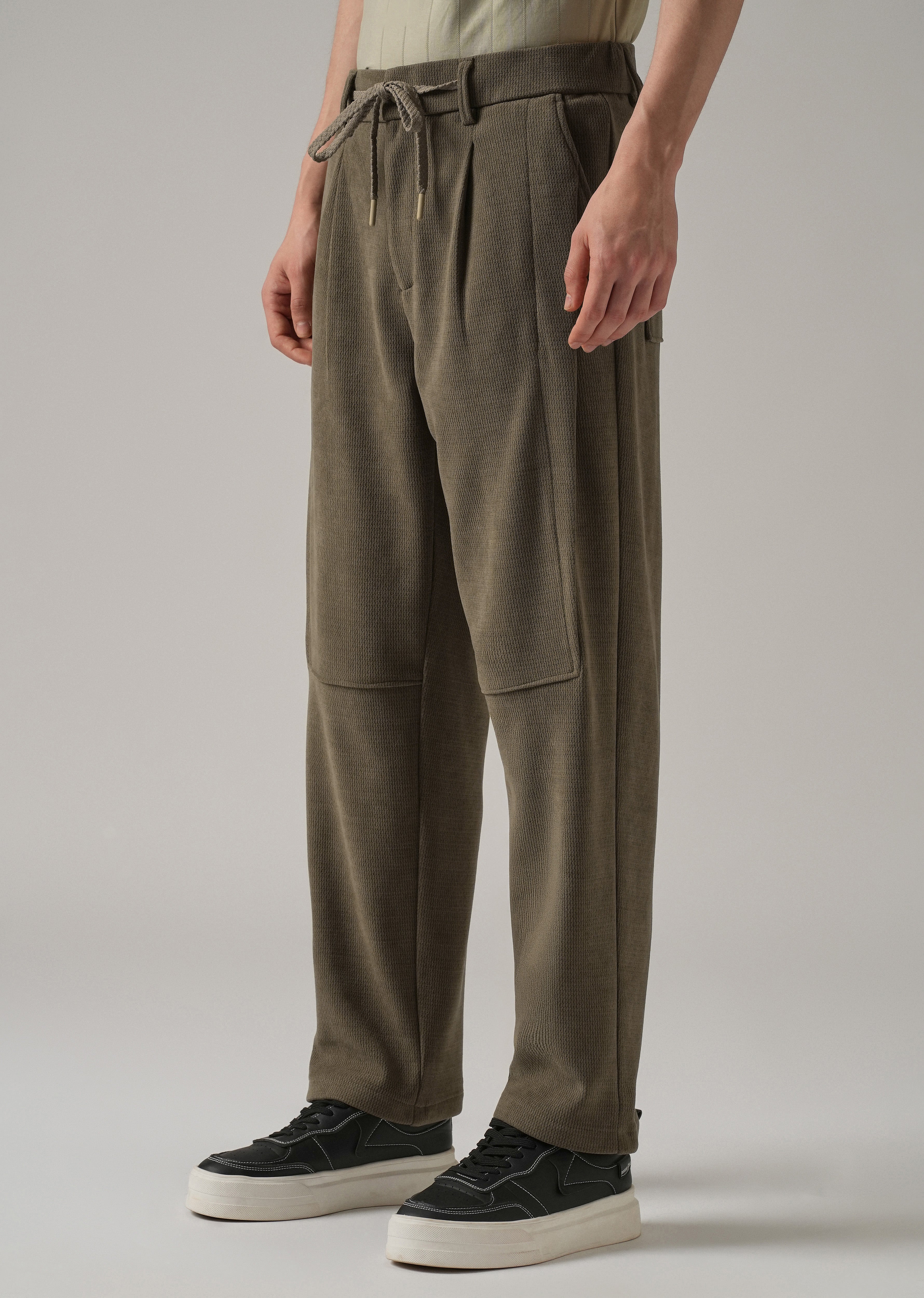 Olive Textured Suede Drawstring Pant