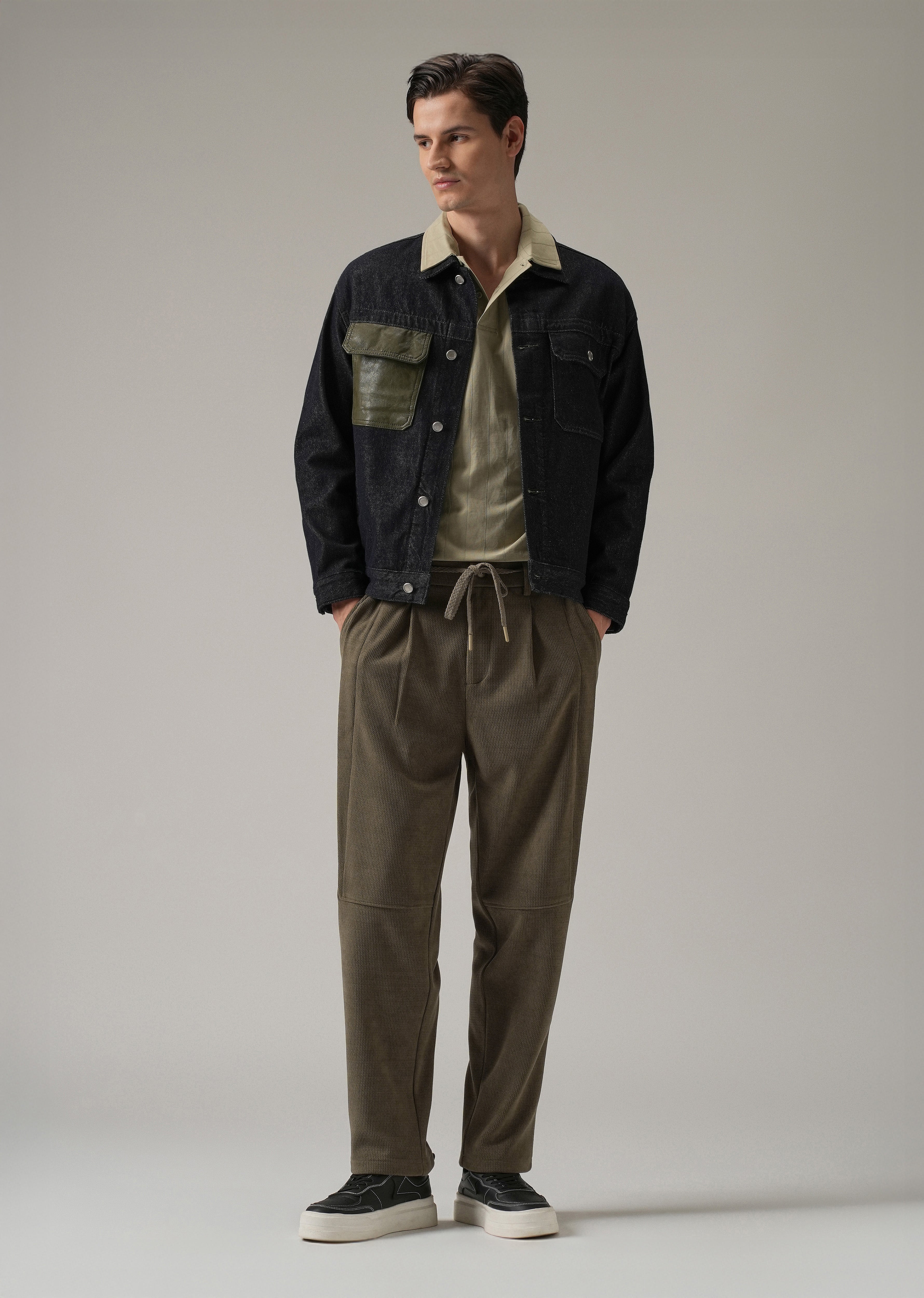 Olive Textured Suede Drawstring Pant