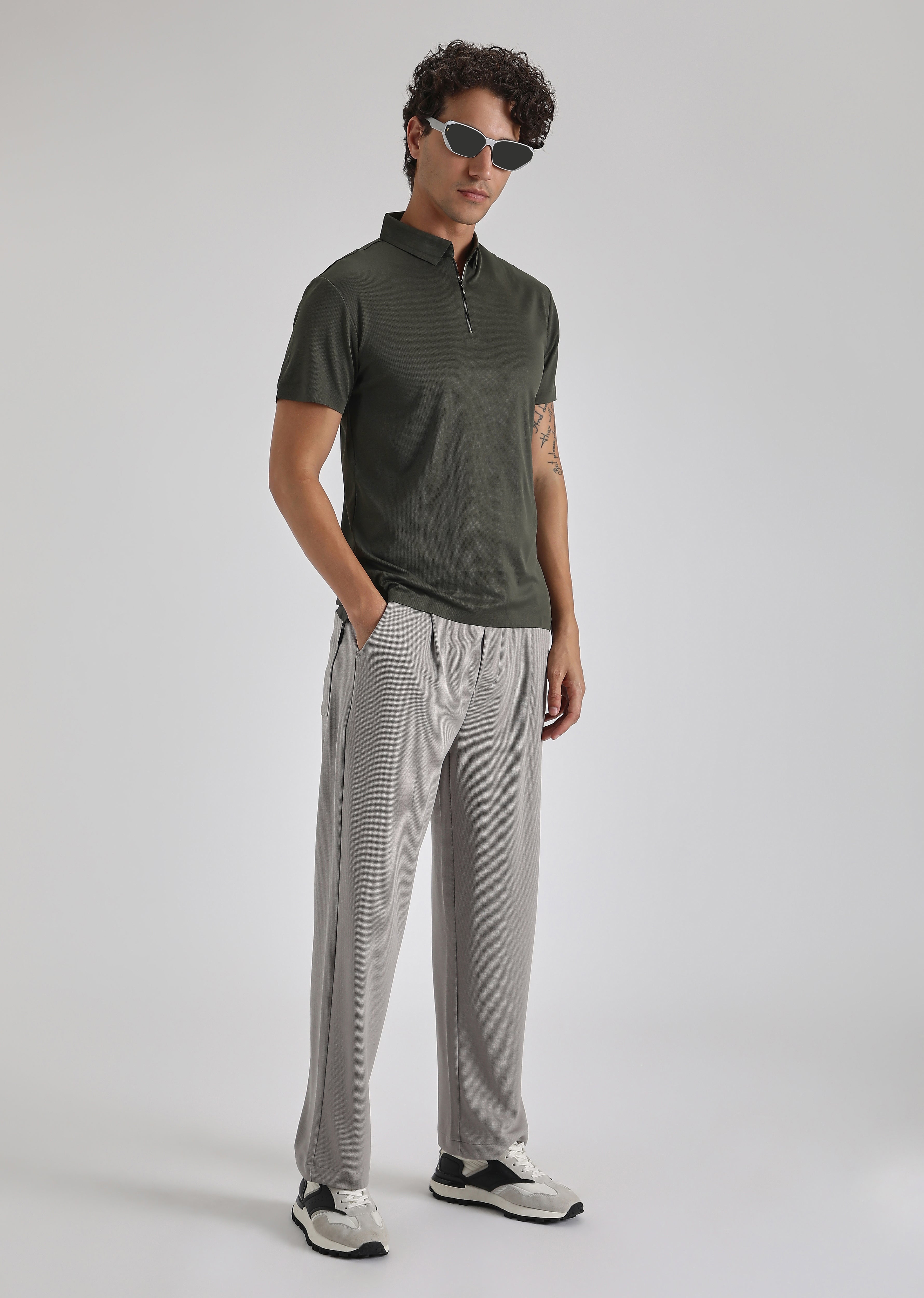 Olive Zipper Stitchless Polo T-shirt