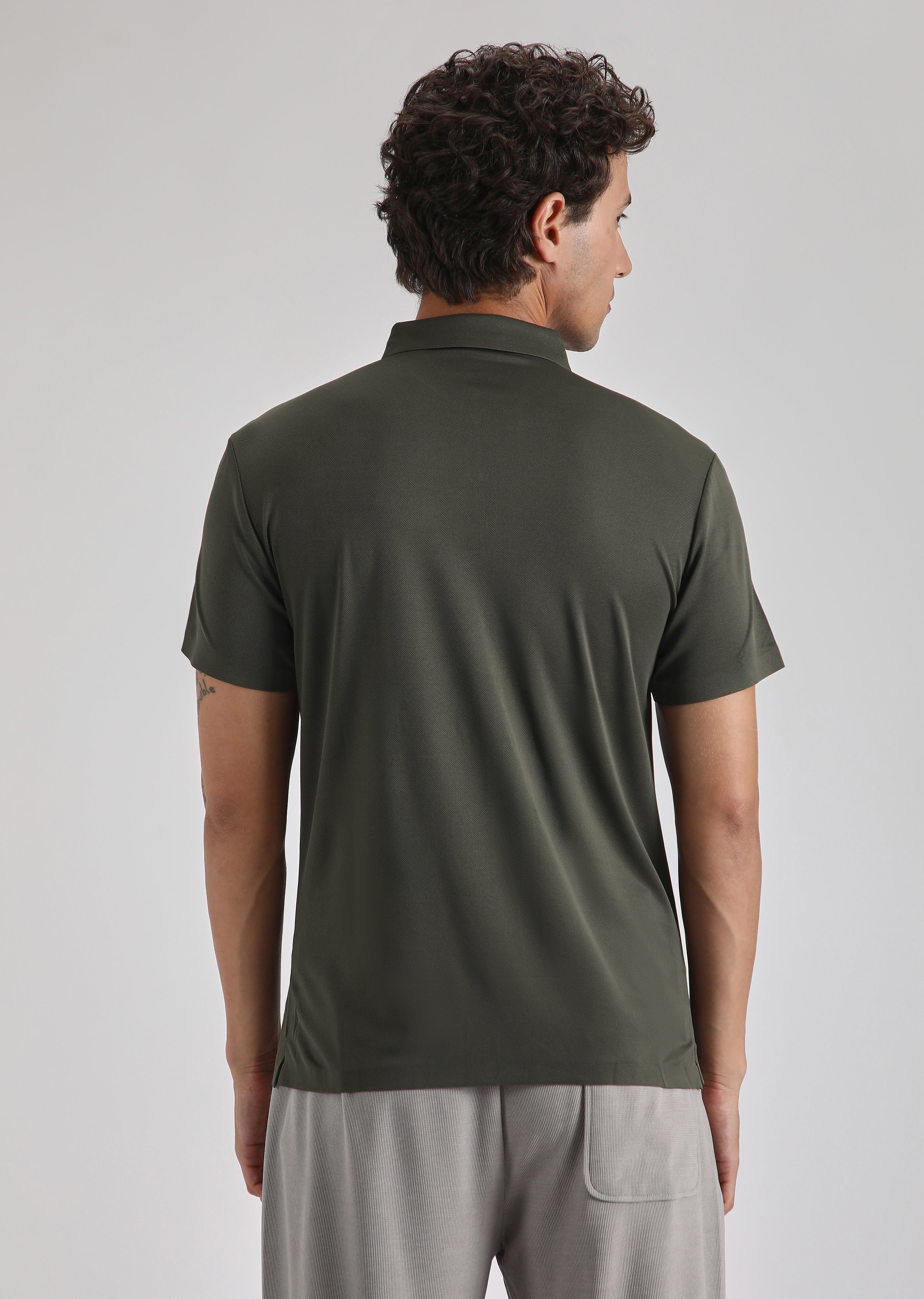 Olive Zipper Stitchless Polo T-shirt