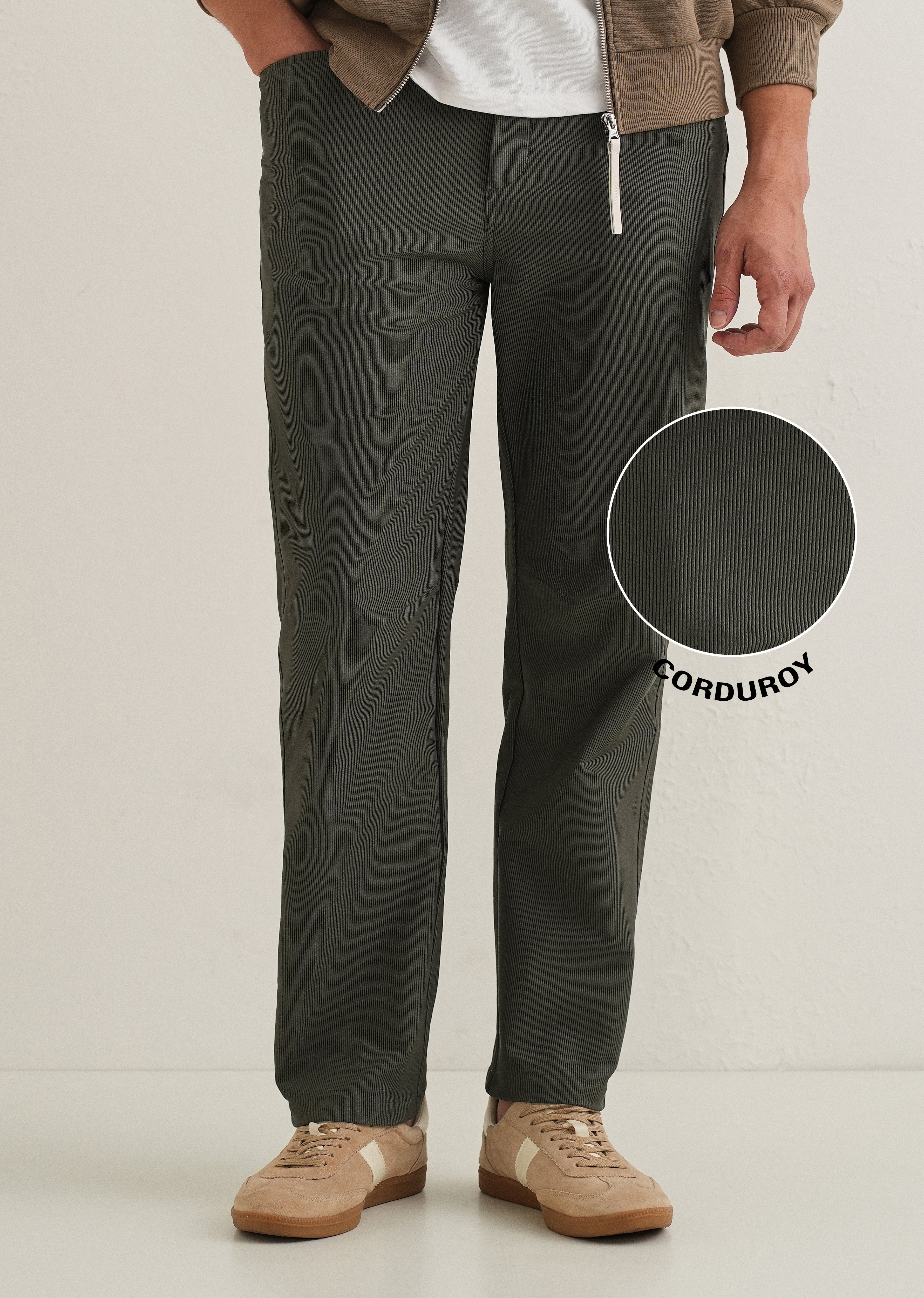 Olive Green Straight Fit Corduroy Pants
