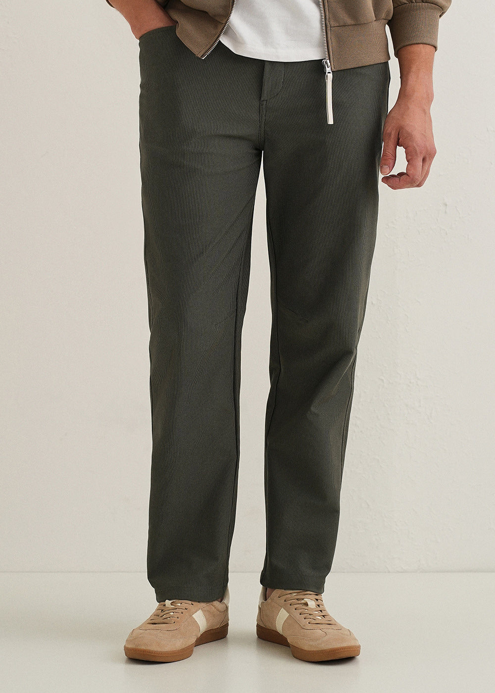 Olive Green Straight Fit Corduroy Pants