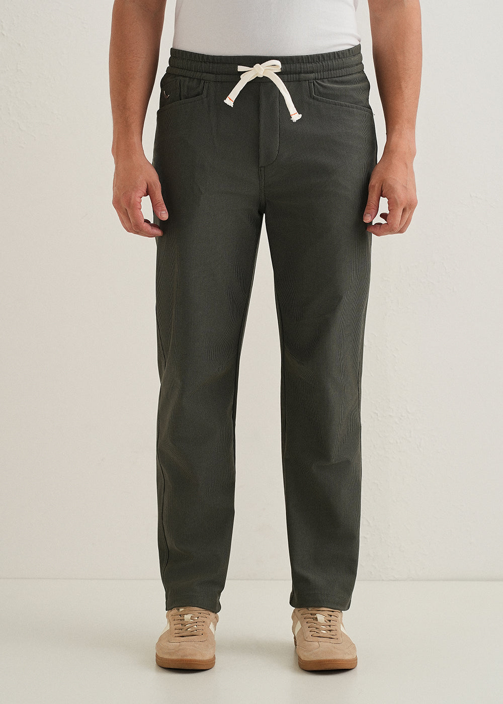 Olive Green Straight Fit Corduroy Pants