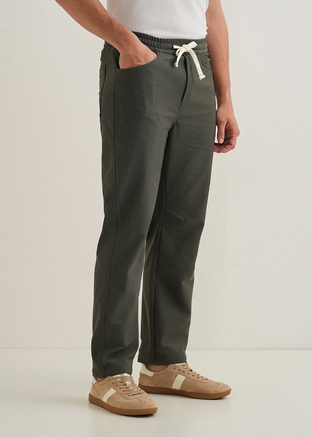 Olive Green Straight Fit Corduroy Pants