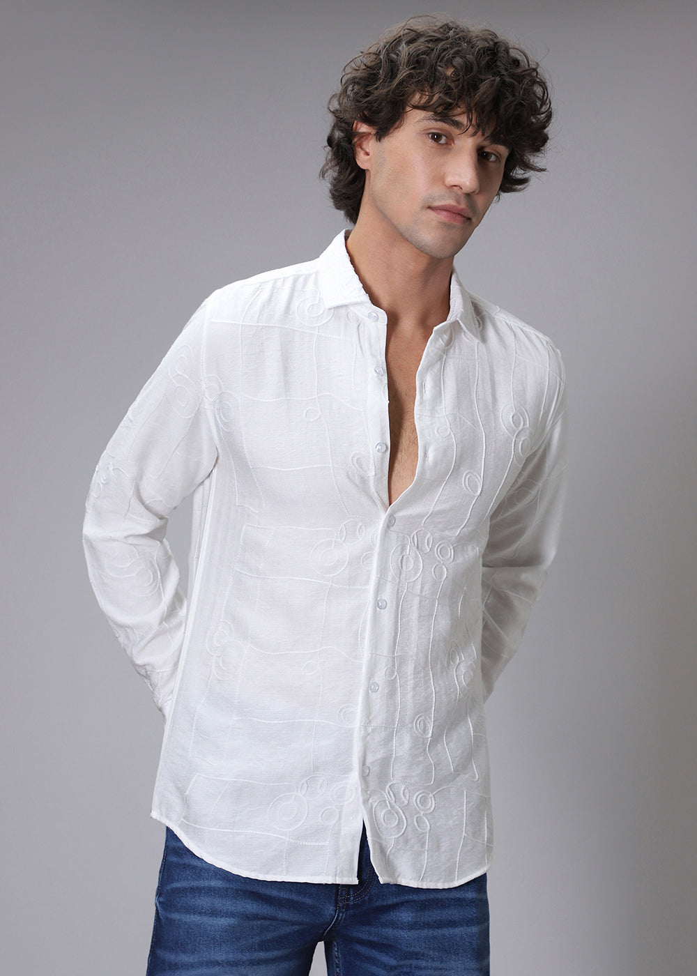 Opal White Abstract Embroidery Shirt