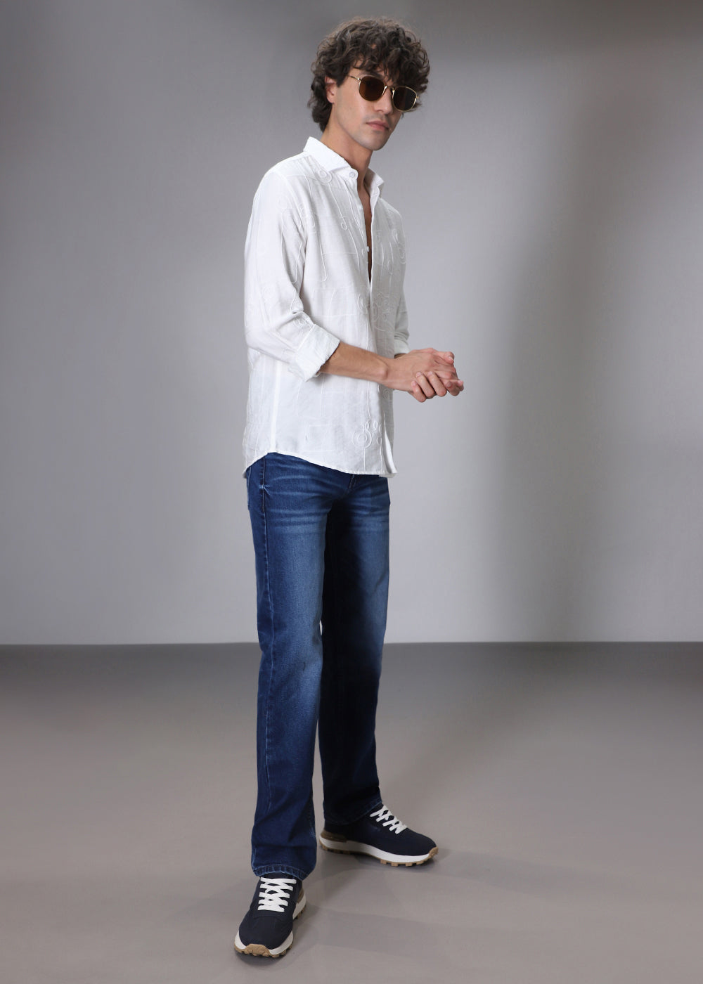 Opal White Abstract Embroidery Shirt