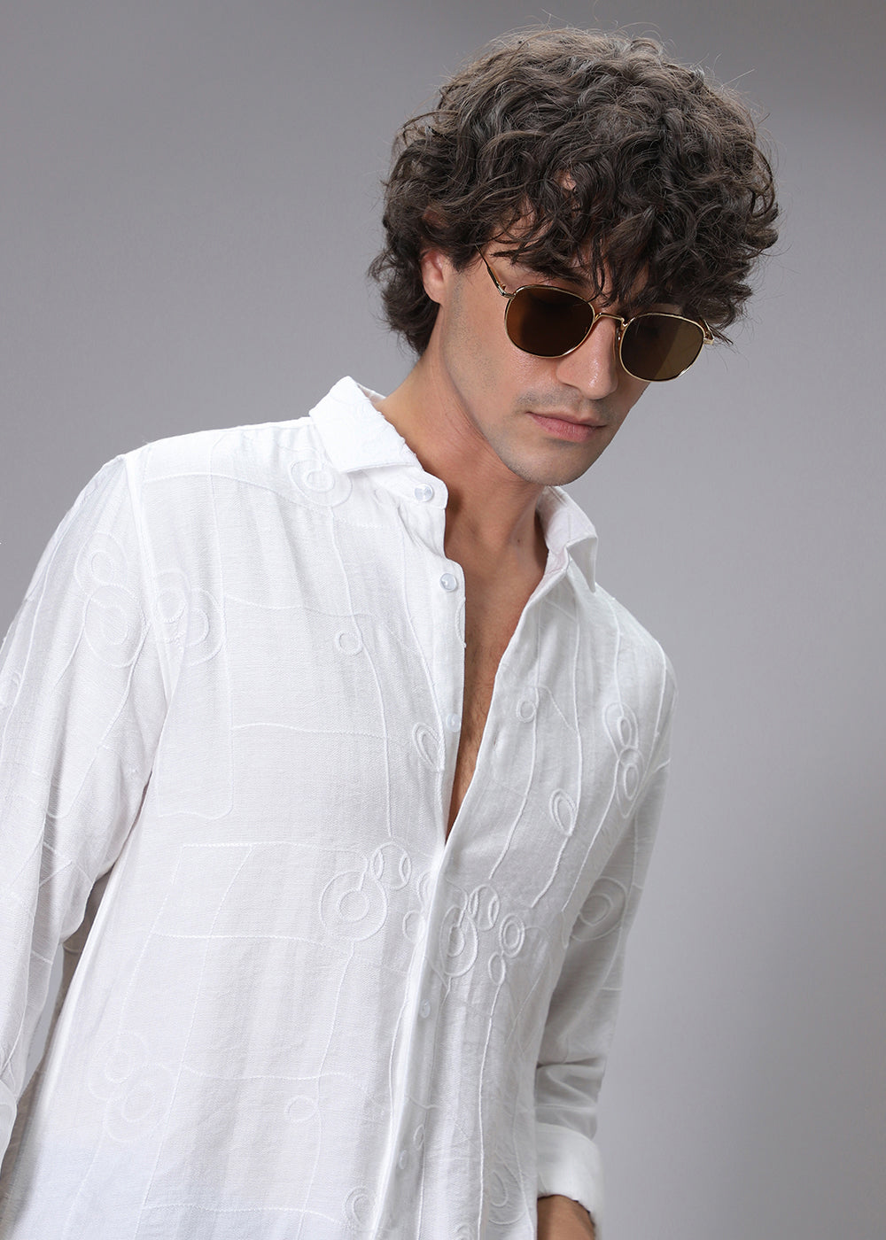 Opal White Abstract Embroidery Shirt