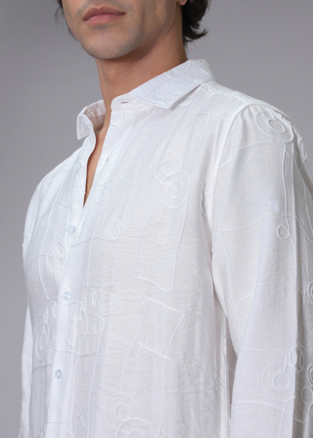 Opal White Abstract Embroidery Shirt