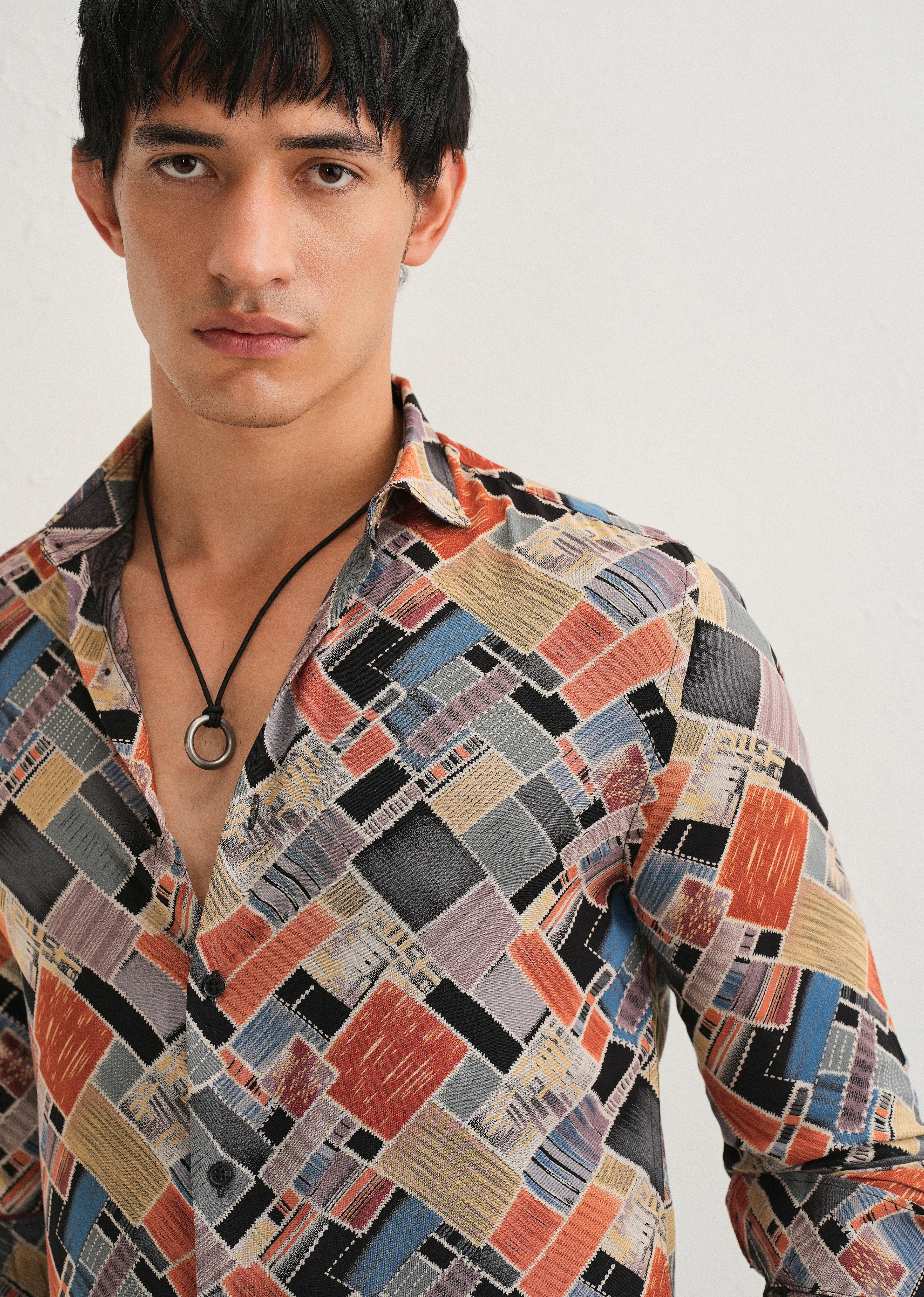 Orange Block Feather Shirt