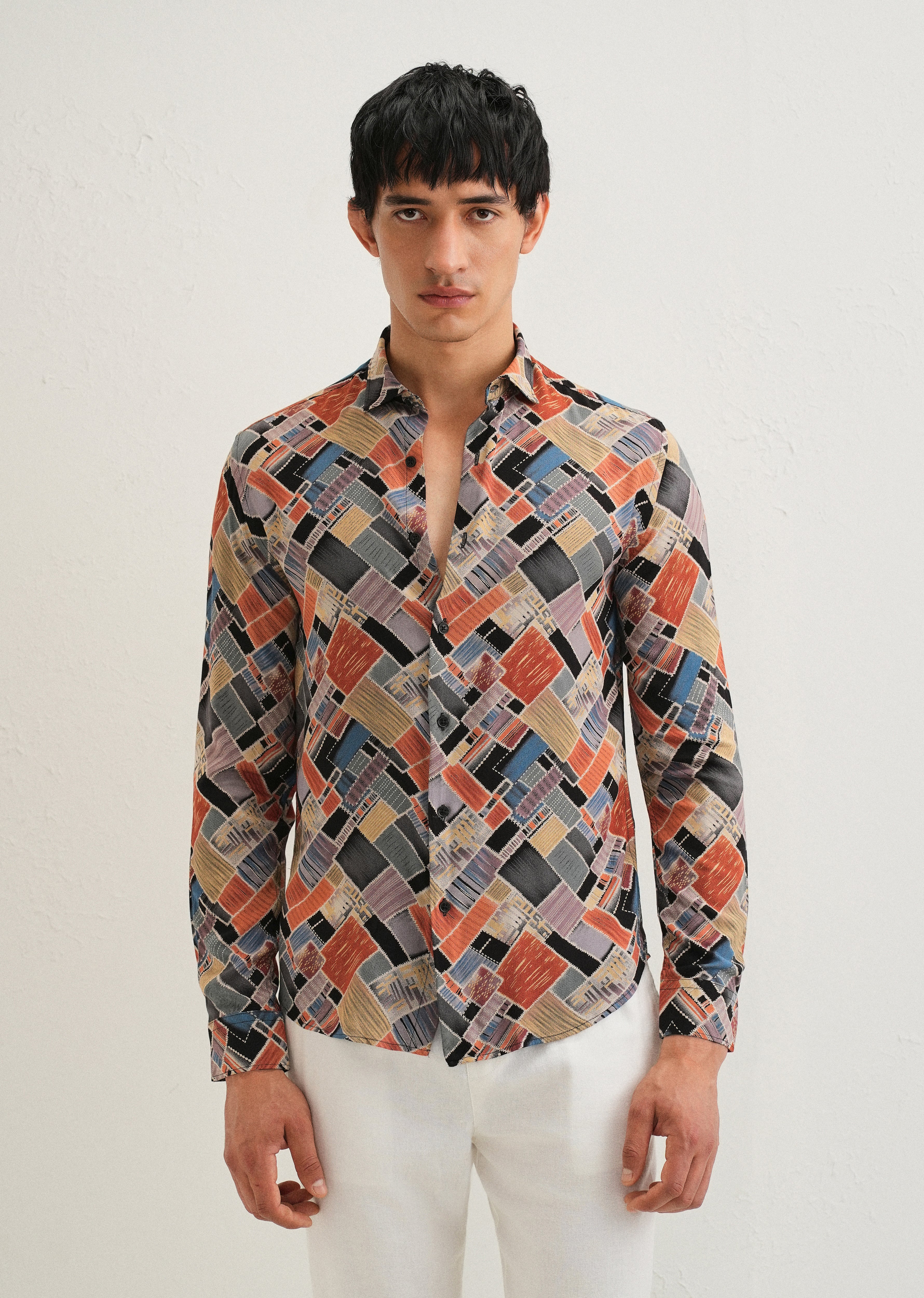 Orange Block Feather Shirt