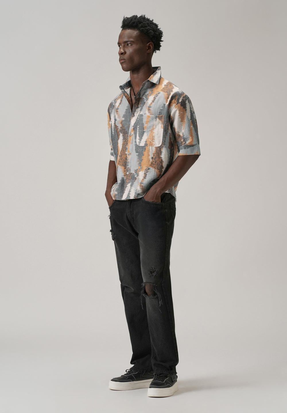 Orange Boxy Fit Abstract Printed Shirt