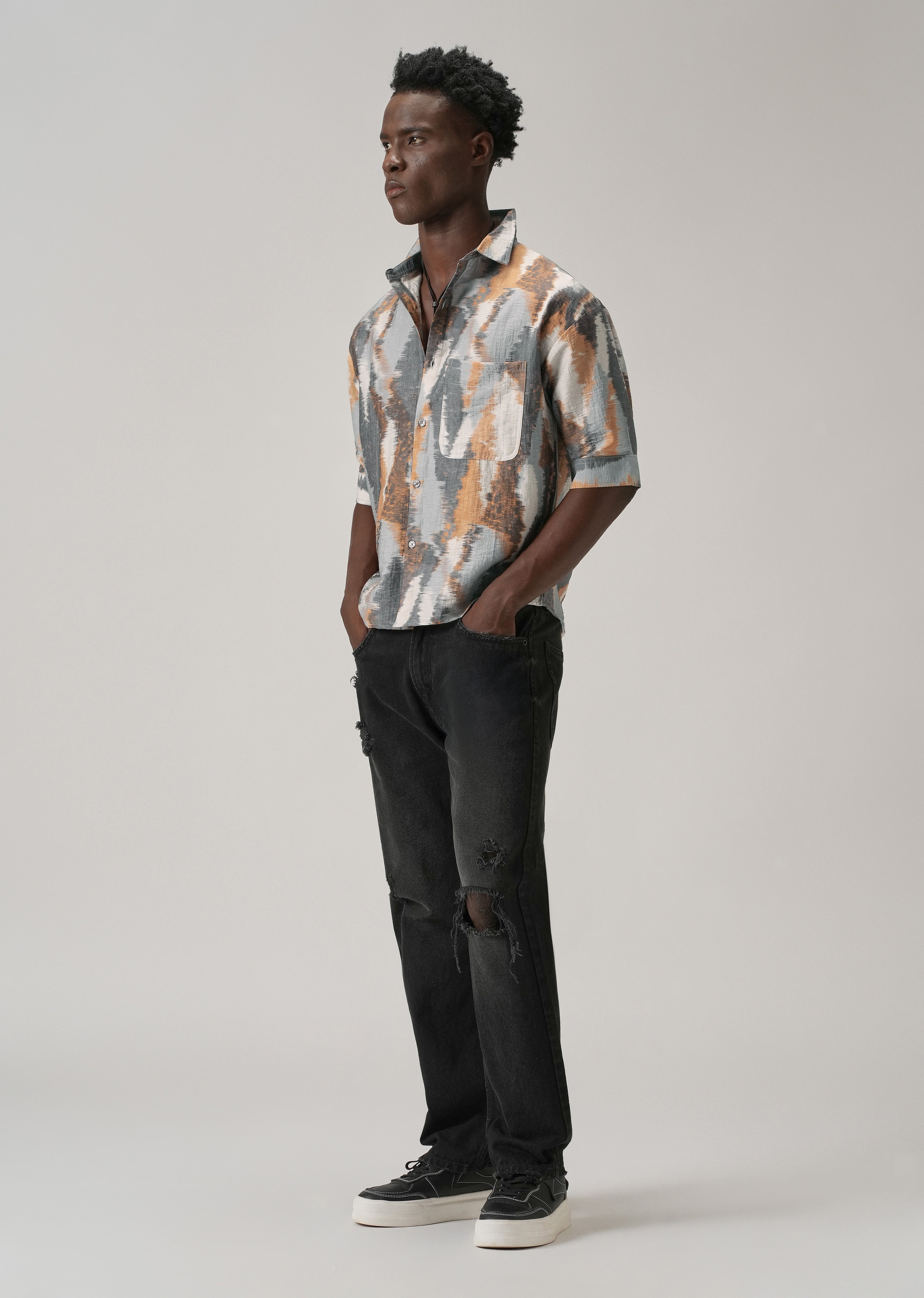 Orange Boxy Fit Abstract Printed Shirt