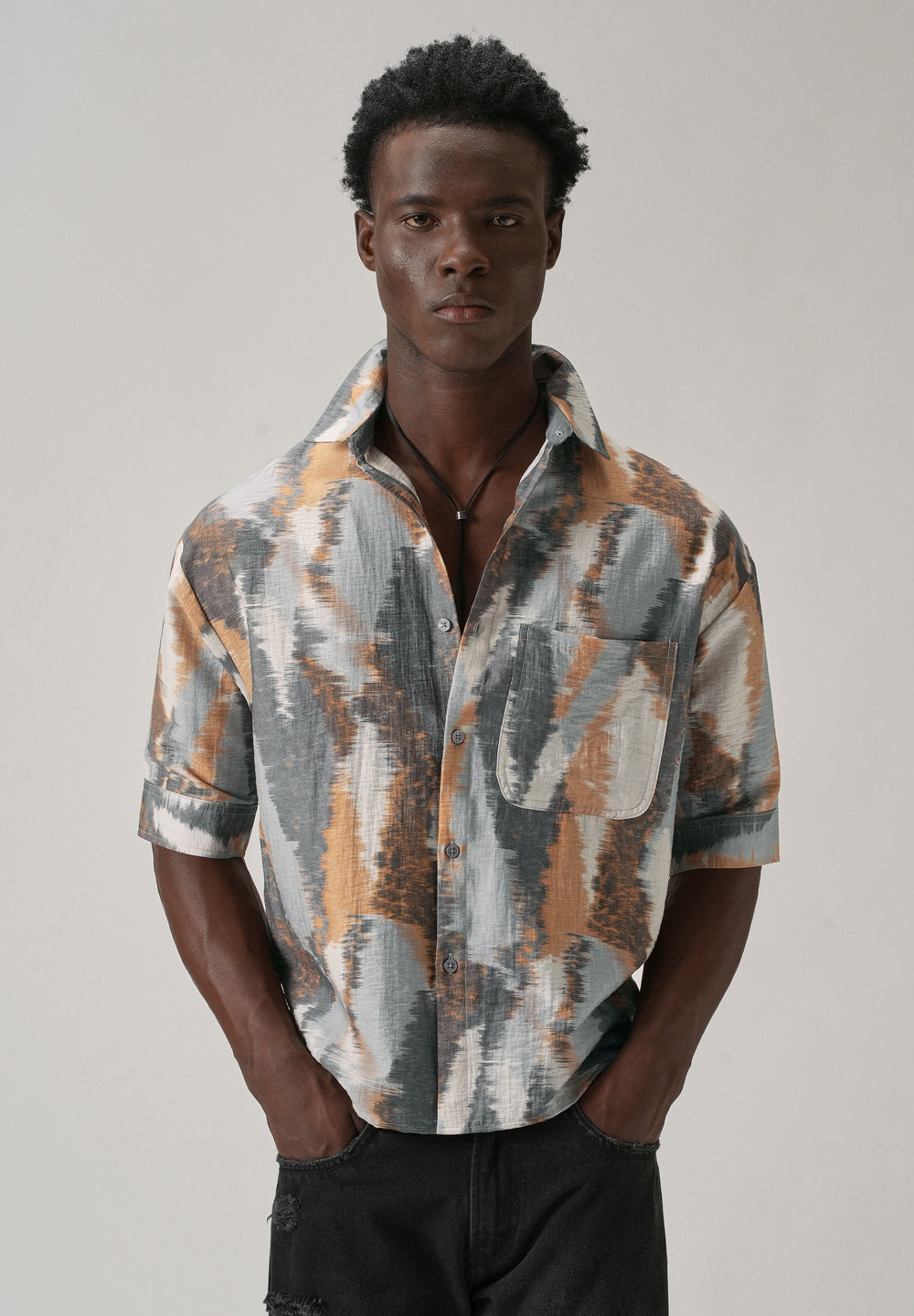 Orange Boxy Fit Abstract Printed Shirt